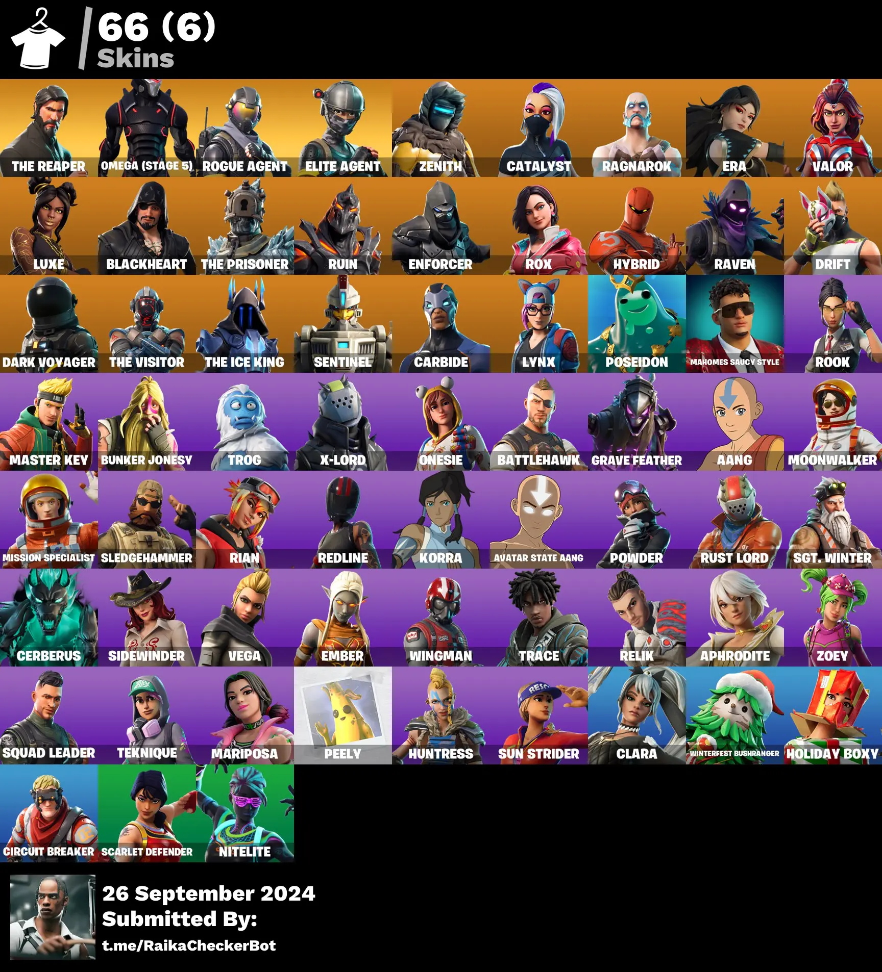 66 skins | The Reaper | Take The L | Elite Agent | Peely | Take The Elf | Point It Out | Drift | Orange Justice | Omega (stage 5) | Rogue Agent | Zenith | Catalyst | Ragnarok | Era | Valor | 550 Vbucks [PC/PSN/XBOX] Fortnite Account