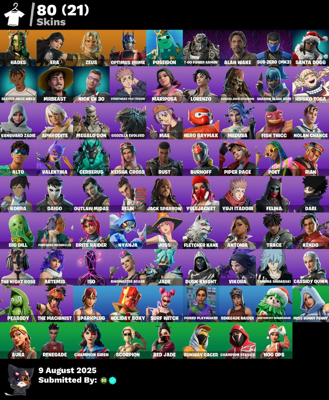💜80 SKINS💜PSN XBOX NINTENDO PC💜EMAIL💜100-vBUCKS SURF WITCH📌SPARKPLUG✅VIKORA TOMURA SHIGARAKI📌DABI✅ALAN WAKE HIMIKO TOGA📌MRBEAST✅POET BURNOFF📌CURSED JACK SPARROW✅ALTO