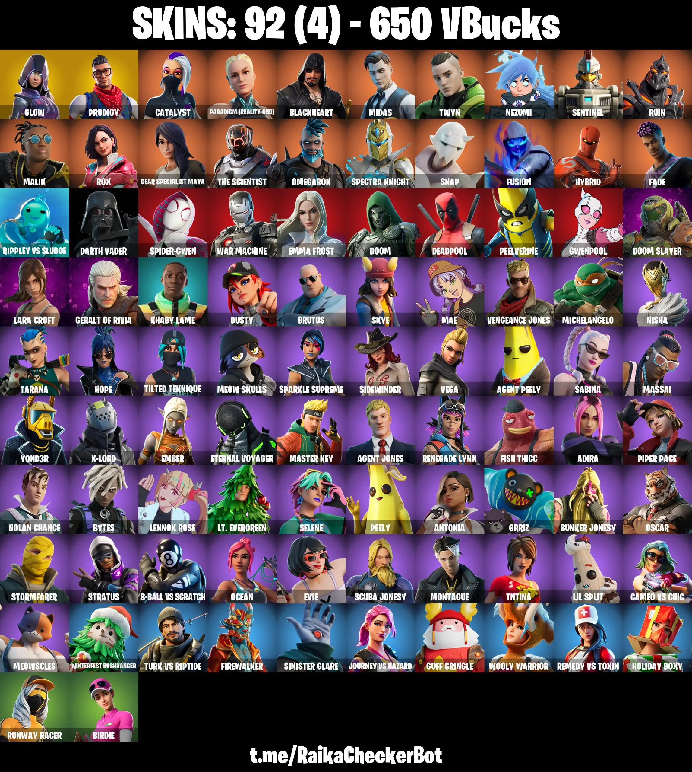 👑92 Skins 👑PC/PSN/XBOX👑 Glow 👑 Prodigy 👑 Catalyst 👑 Paradigm (Reality-659) 👑 Blackheart 👑 Midas 👑 Twyn 👑 Nezumi 👑 Sentinel 👑 Ruin 👑 Malik 👑
