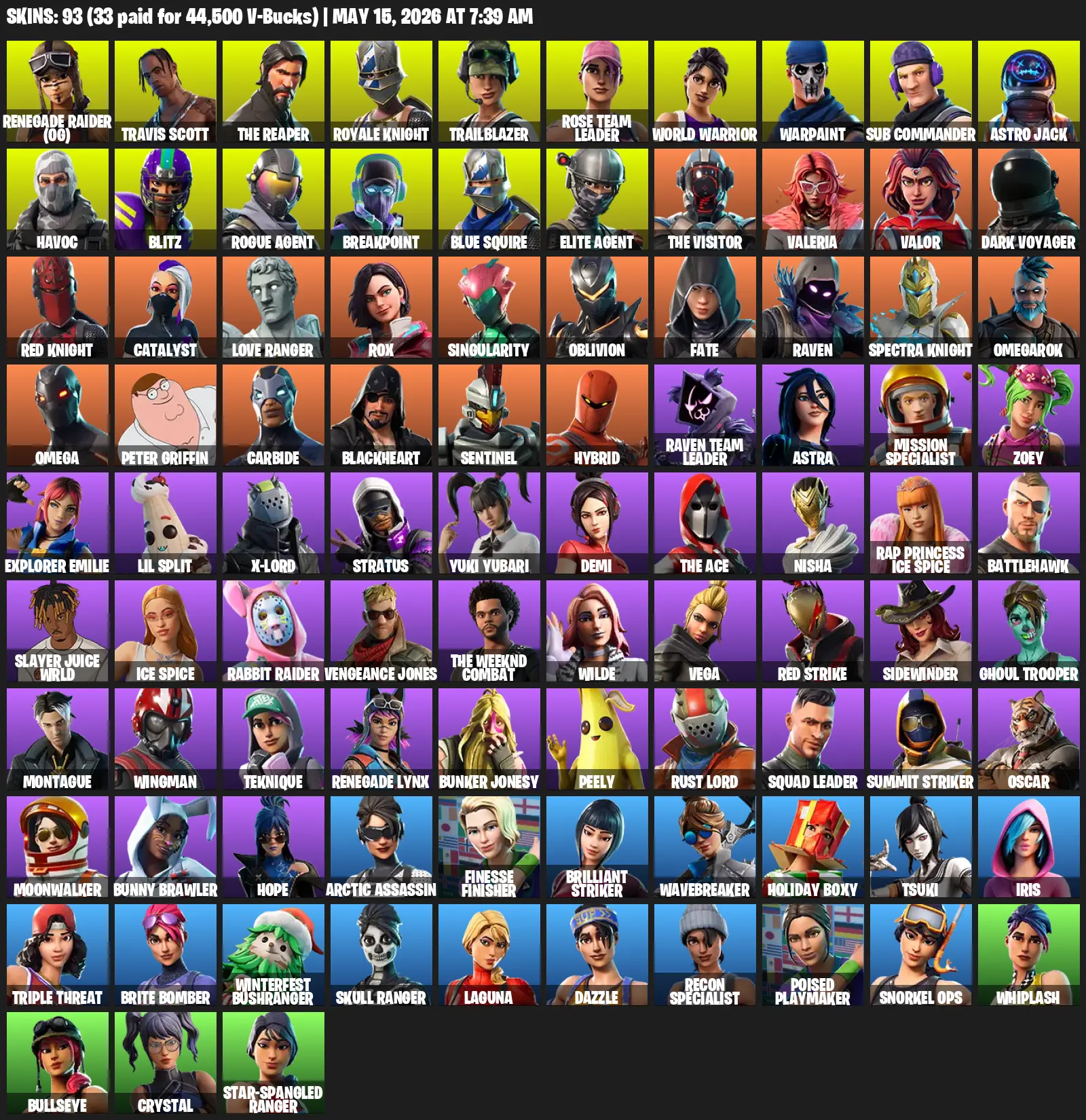 93 Skins | OG Renegade Raider + Royale Knight + The Reaper + Travis Scott — image 1
