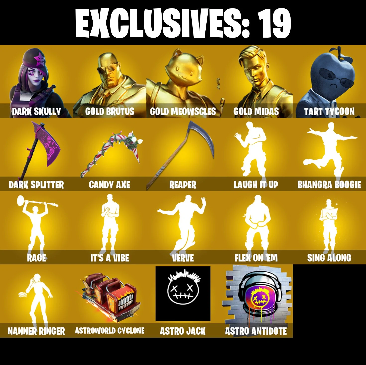 (PC/PSN/XBOX) 149 SKINS π« Dark Skully β‘οΈ Gold Brutus π Gold Meowscles β‘οΈ Gold Midas π Tart Tycoon β‘οΈ Fusion π Snap | 200 V-Buck | PARENTAL CONTROLS β image 1