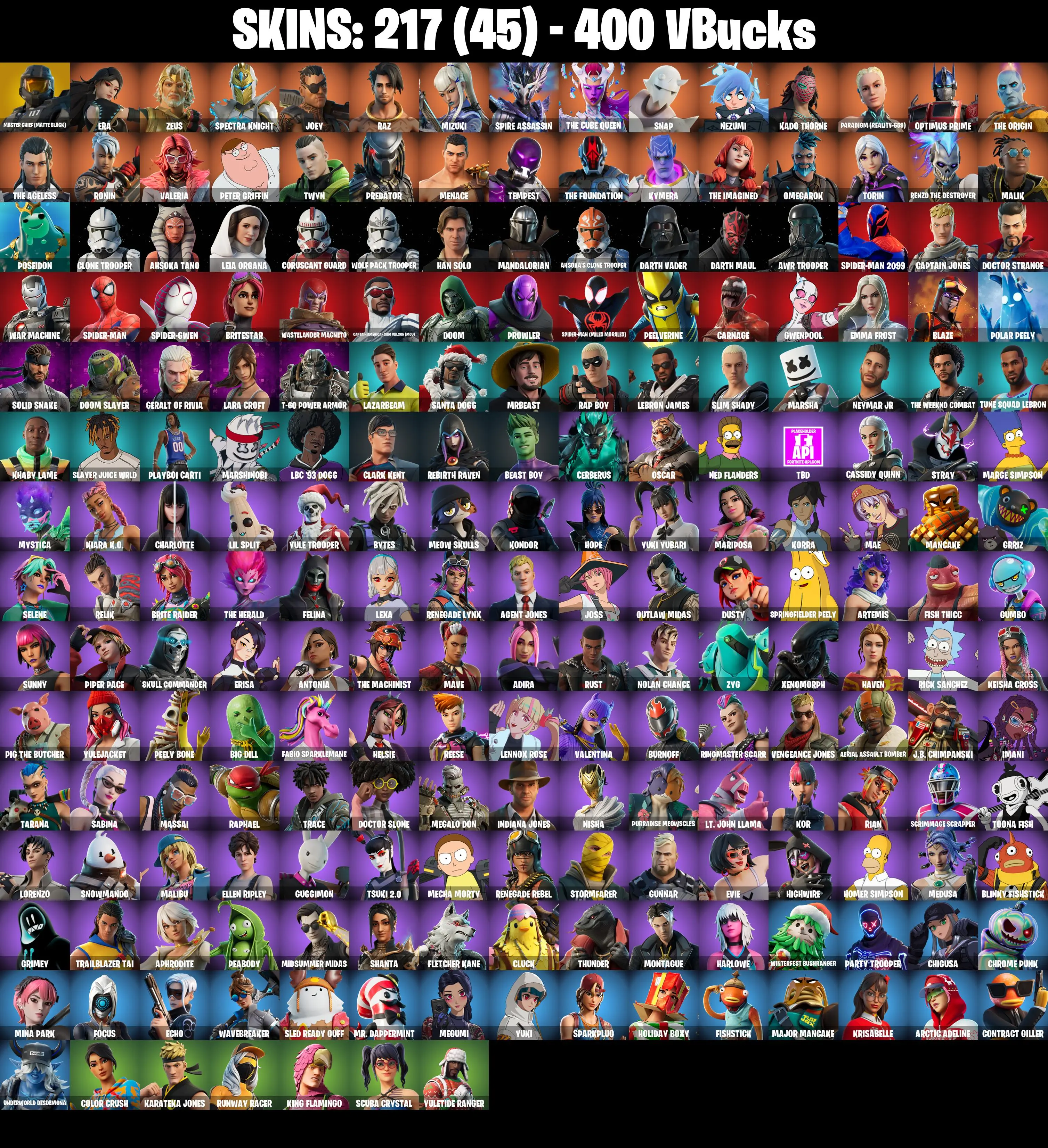 (PC/PSN/XBOX) 217 SKINS π° Master Chief (Matte Black) π° Era π° Zeus π° Spectra Knight π° Joey π° Raz π° Mizuki π° Spire Assassin π° 400 V-Buck PARENTAL CONTROL β image 2