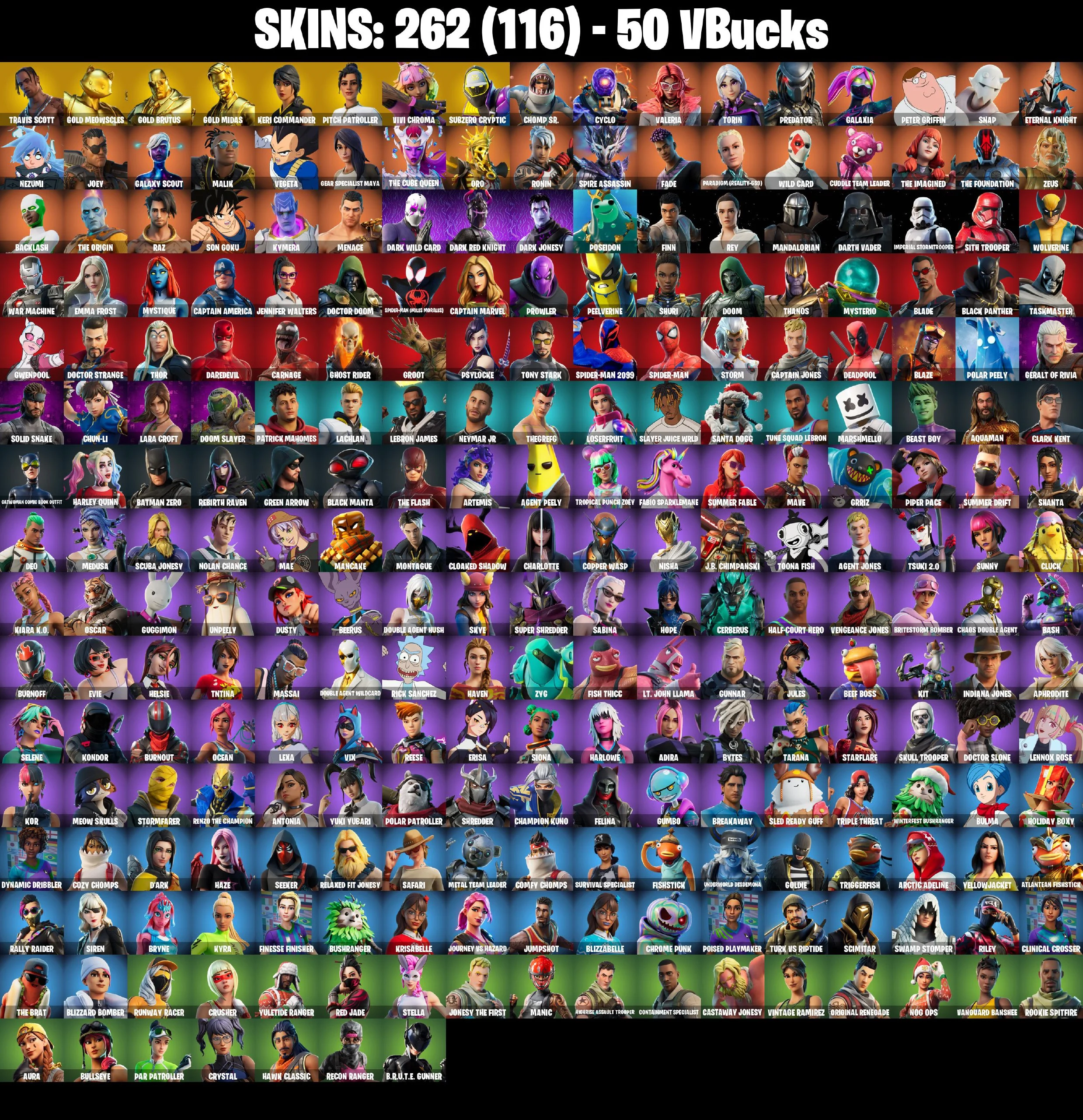 (PC/XBOX) 262 SKINS π₯ TRAVIS SCOTT π₯ GOLD MEOWSCLES π₯ GOLD BRUTUS π₯ GOLD MIDAS π₯ KERI COMMANDER π₯ PITCH PATROLLER π₯ VIVI CHROMA π₯ 50 VB | PARENTAL CONTROLS β image 1