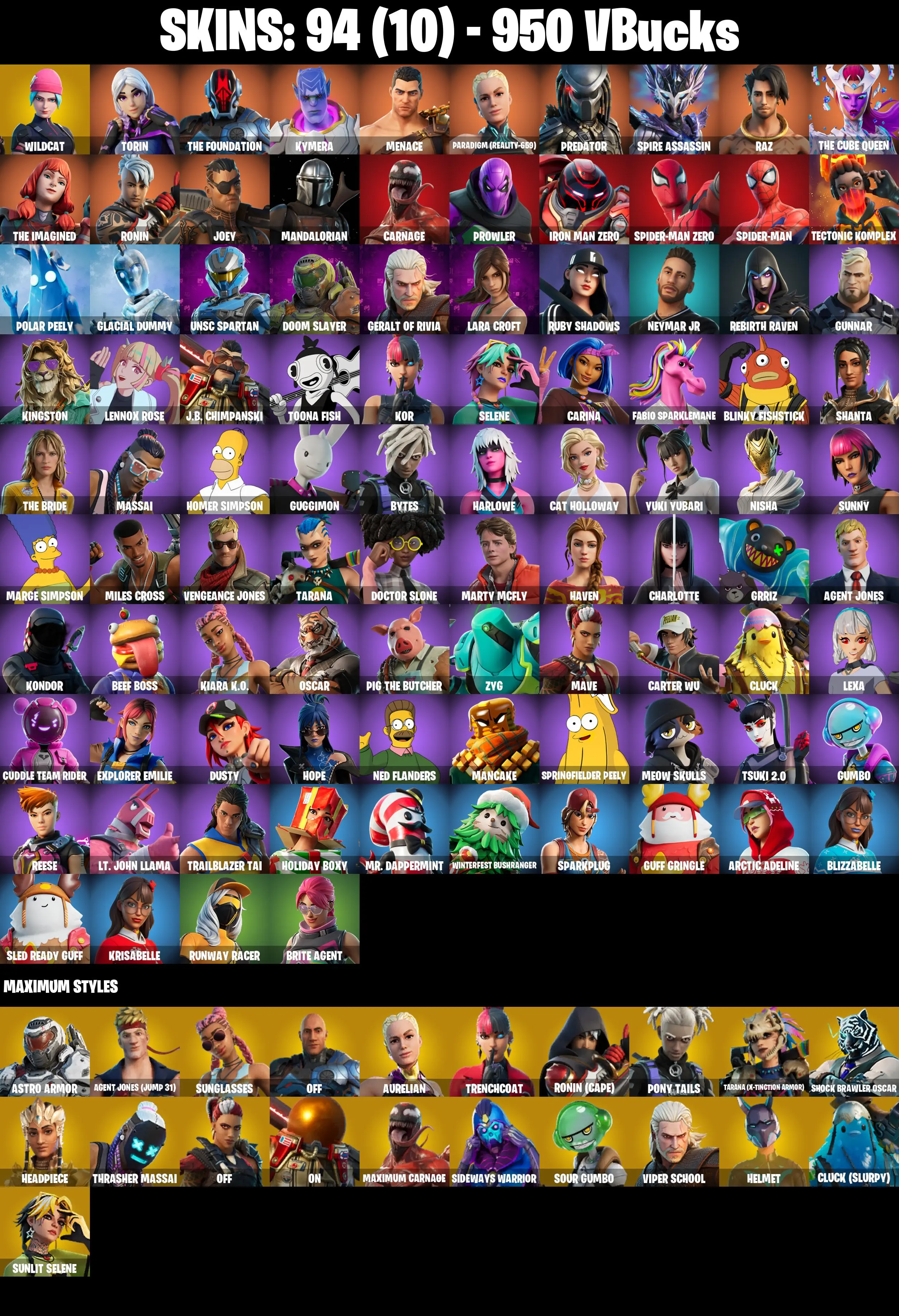 (PC/XBOX) 94 SKINS π₯ Wildcat π₯ Torin π₯ The Foundation π₯ Kymera π₯ Menace π₯ Paradigm (Reality-659) π₯ Predator π₯ Spire Assassin π₯ Raz π₯ 950 V-Buck | PARENTAL CONTROLS β image 2