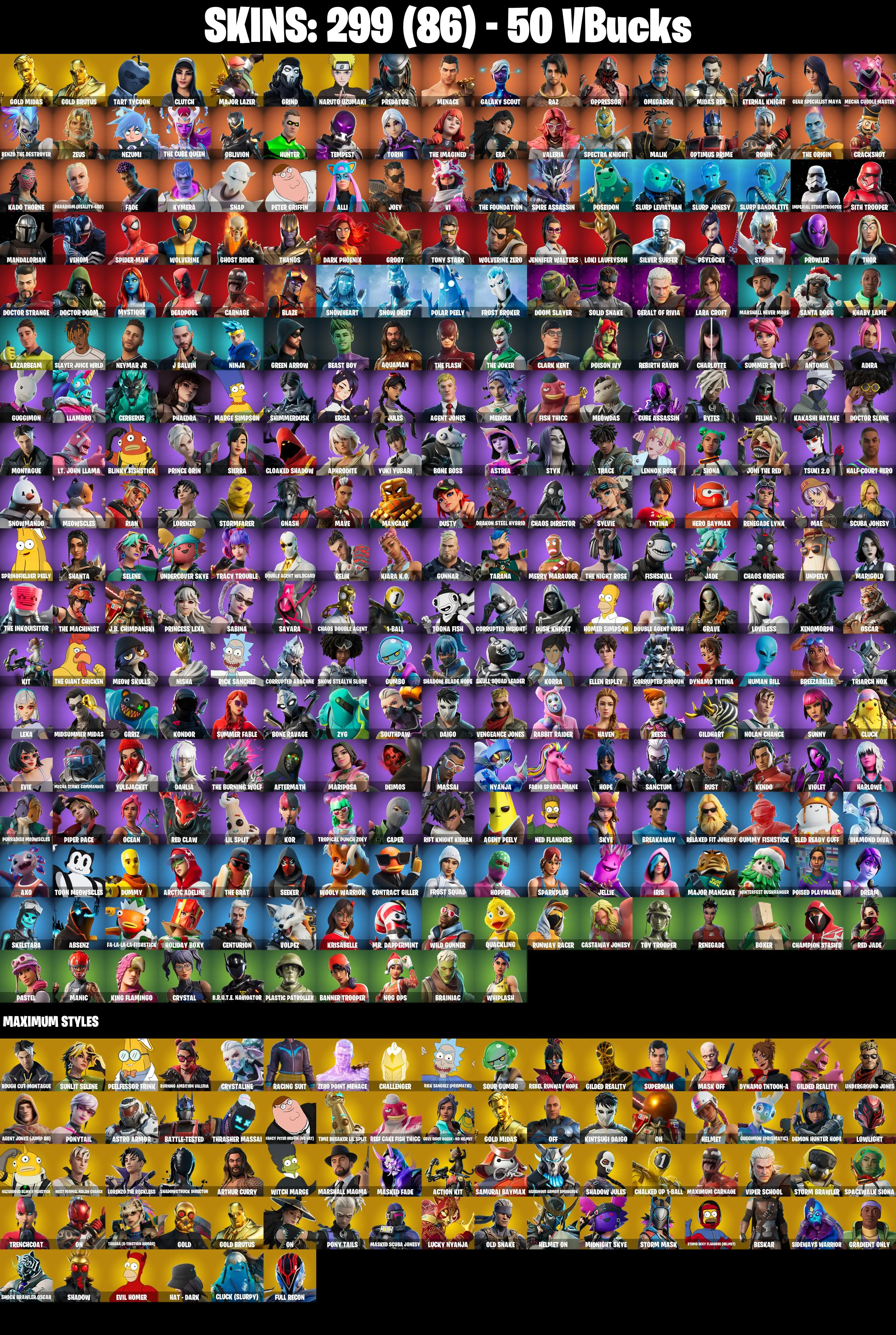 (PC/PSN) 299 SKINS π₯ Gold Midas π₯ Gold Brutus π₯ Tart Tycoon π₯ Clutch π₯ Major Lazer π₯ Grind π₯ Naruto Uzumaki π₯ Predator π₯ Menace π₯ 50 VB | PARENTAL CONTROLS β image 2