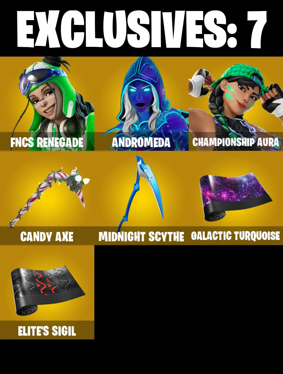 (PC/PSN/XBOX) 204 SKINS π« Renegade Raider β‘οΈ FNCS Renegade π Andromeda β‘οΈ Championship Aura π Joey β‘οΈ Kymera π Mizuki β‘οΈ Omegarok | 1400 V-Buck | PARENTAL CONTROLS β image 1