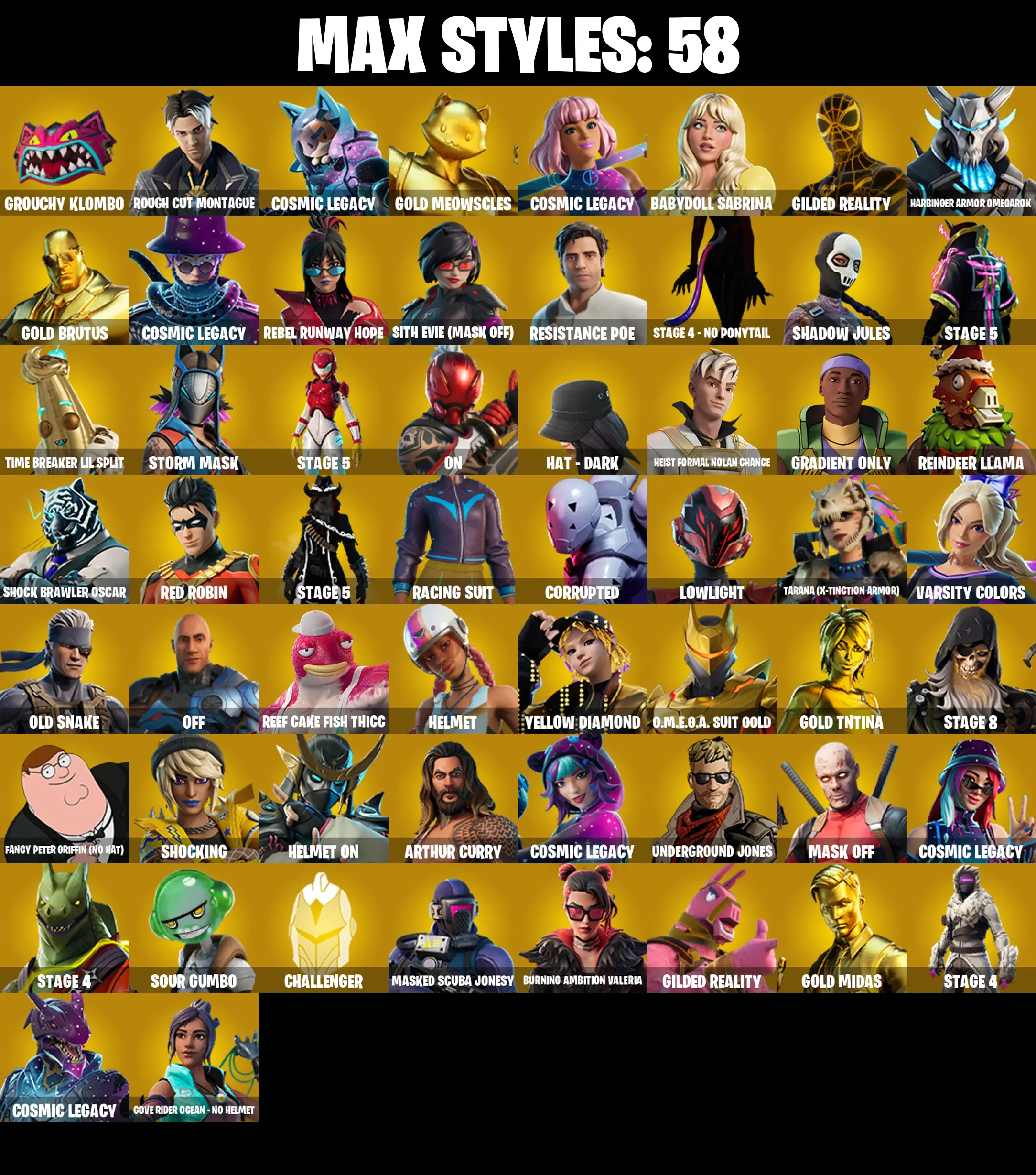 (PC/PSN/XBOX) 225 SKINS π« Gold Meowscles β‘οΈ Gold Brutus π Gold TNTina β‘οΈ Gold Midas π Tart Tycoon β‘οΈ Hybrid π The Imagined | 2200 V-Buck | PARENTAL CONTROLS β image 3