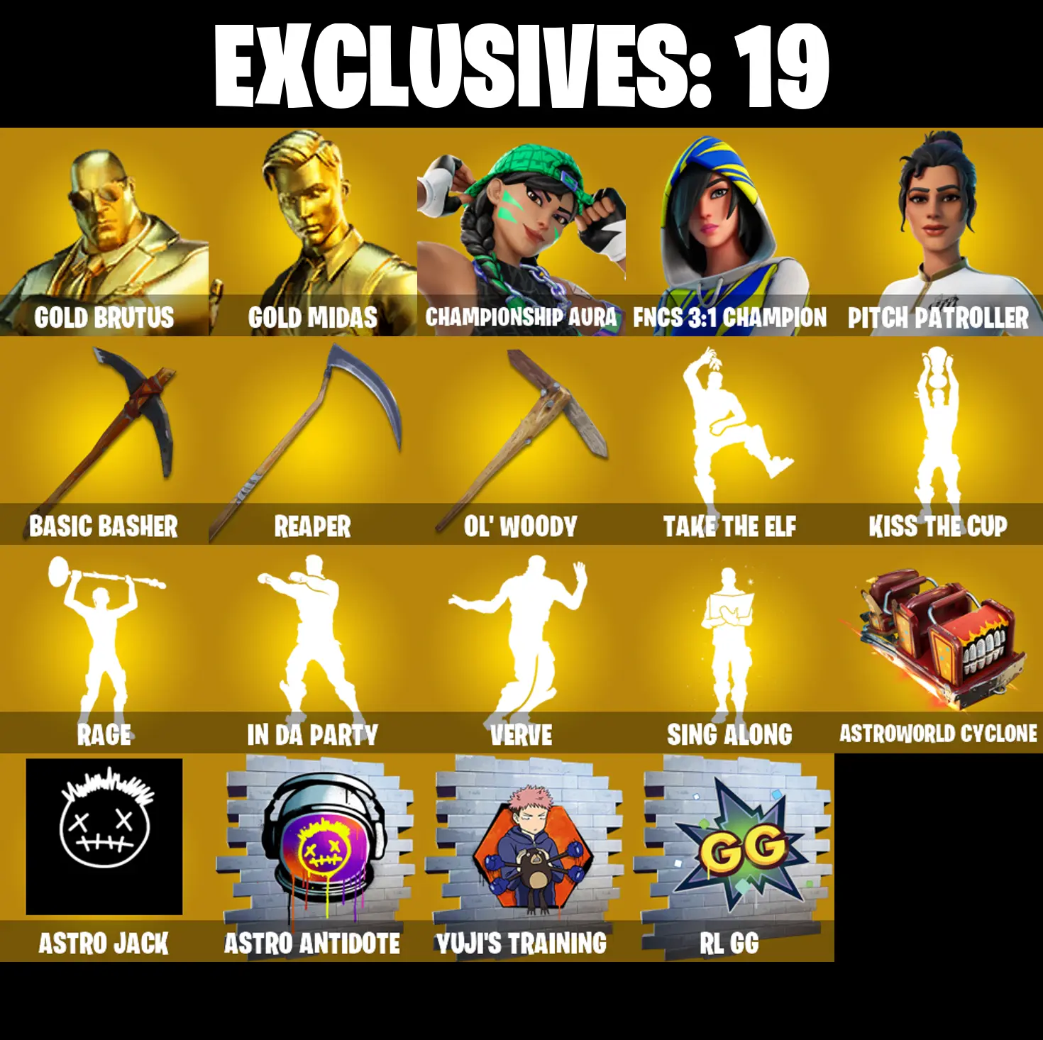 (PC/PSN/XBOX) 210 SKINS π« Renegade Raider β‘οΈ Gold Brutus π Gold Midas β‘οΈ Championship Aura π FNCS 3:1 Champion β‘οΈ Pitch Patroller | 0 V-Buck | PARENTAL CONTROLS β image 1