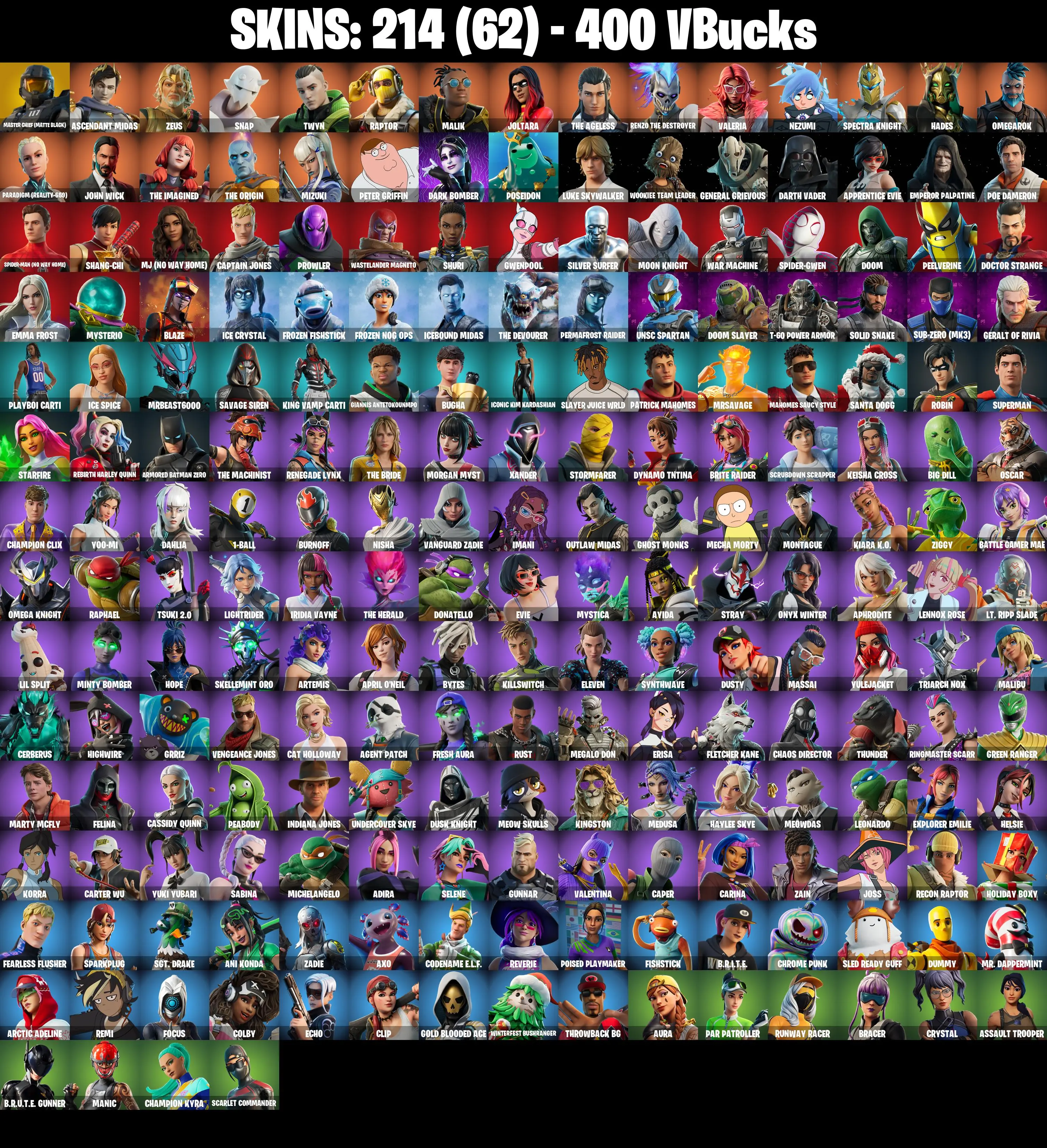 (PC/PSN/XBOX) 214 SKINS π« Master Chief (Matte Black) β‘οΈ Ascendant Midas π Zeus β‘οΈ Snap π Twyn β‘οΈ Raptor π Malik β‘οΈ Joltara | 400 V-Buck | PARENTAL CONTROLS β image 2