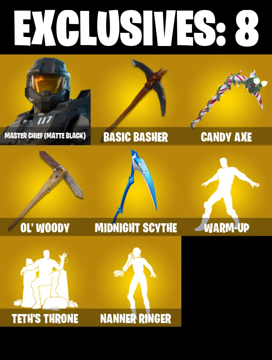 (PC/PSN/XBOX) 214 SKINS π« Master Chief (Matte Black) β‘οΈ Ascendant Midas π Zeus β‘οΈ Snap π Twyn β‘οΈ Raptor π Malik β‘οΈ Joltara | 400 V-Buck | PARENTAL CONTROLS β image 1