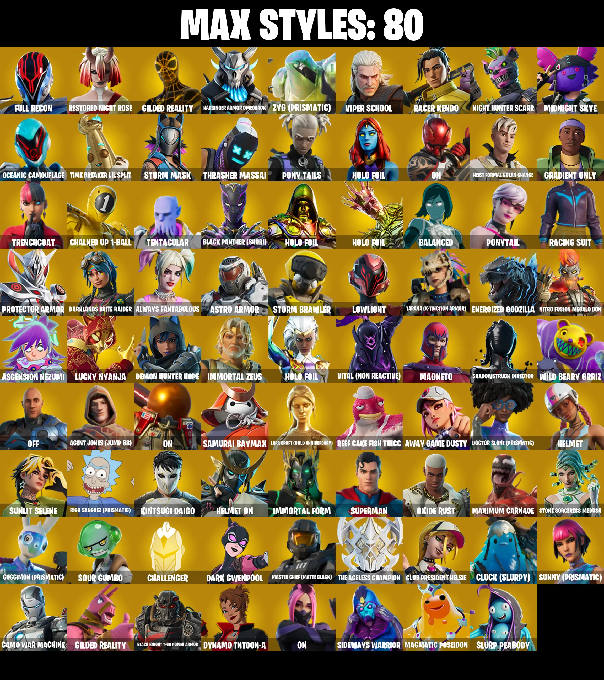 (PC/PSN/XBOX) 204 SKINS π« Renegade Raider β‘οΈ Master Chief (Matte Black) π Snake Eyes β‘οΈ Naruto Uzumaki π The Imagined β‘οΈ Joey | 0 V-Buck | PARENTAL CONTROLS β image 3