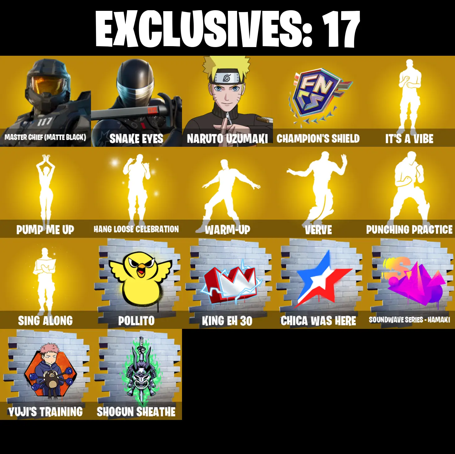 (PC/PSN/XBOX) 204 SKINS π« Renegade Raider β‘οΈ Master Chief (Matte Black) π Snake Eyes β‘οΈ Naruto Uzumaki π The Imagined β‘οΈ Joey | 0 V-Buck | PARENTAL CONTROLS β image 1