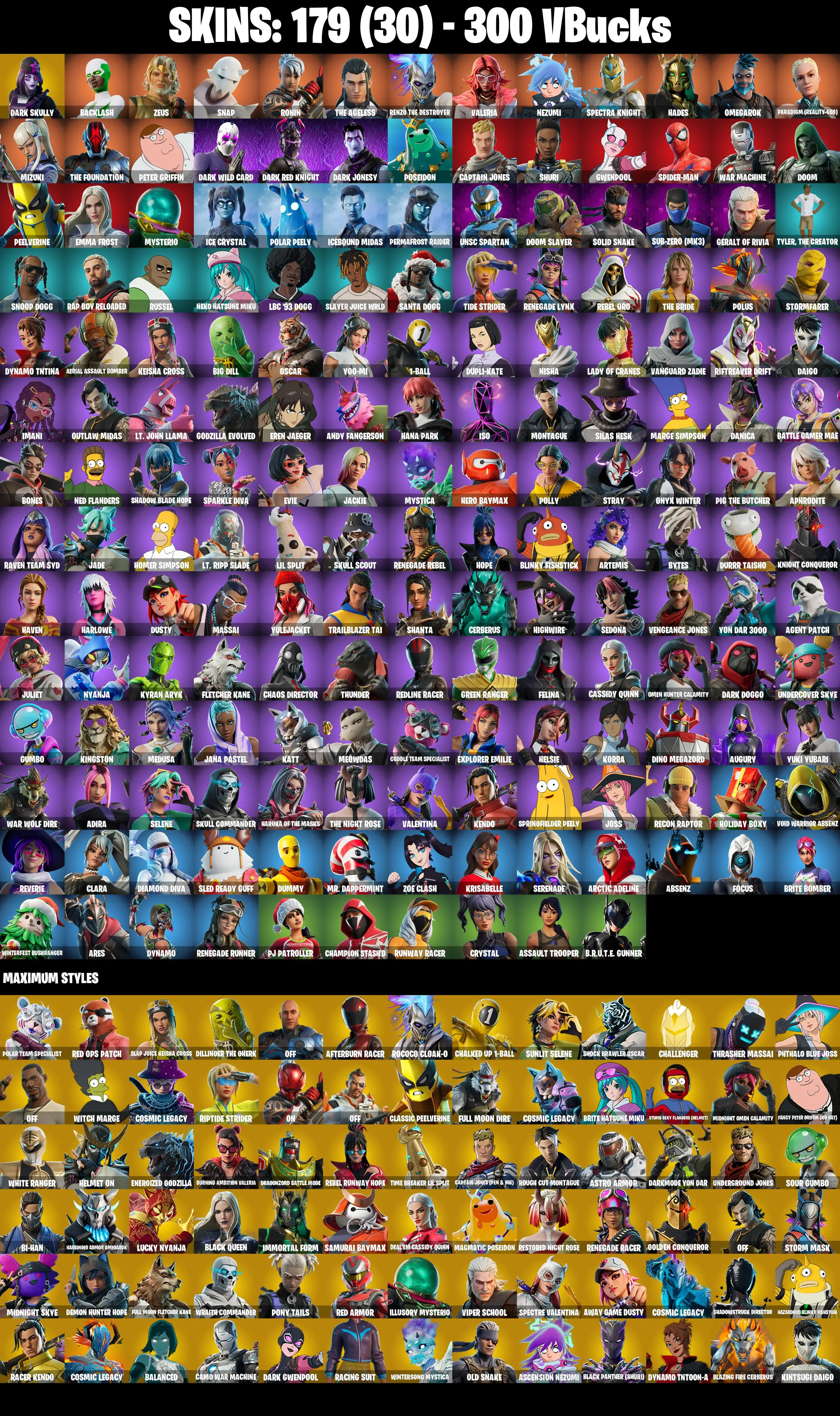 (PC/PSN/XBOX) 179 SKINS π« Dark Skully β‘οΈ Backlash π Zeus β‘οΈ Snap π Ronin β‘οΈ The Ageless π Renzo the Destroyer β‘οΈ Valeria π Nezumi | 300 V-Buck | PARENTAL CONTROLS β image 2