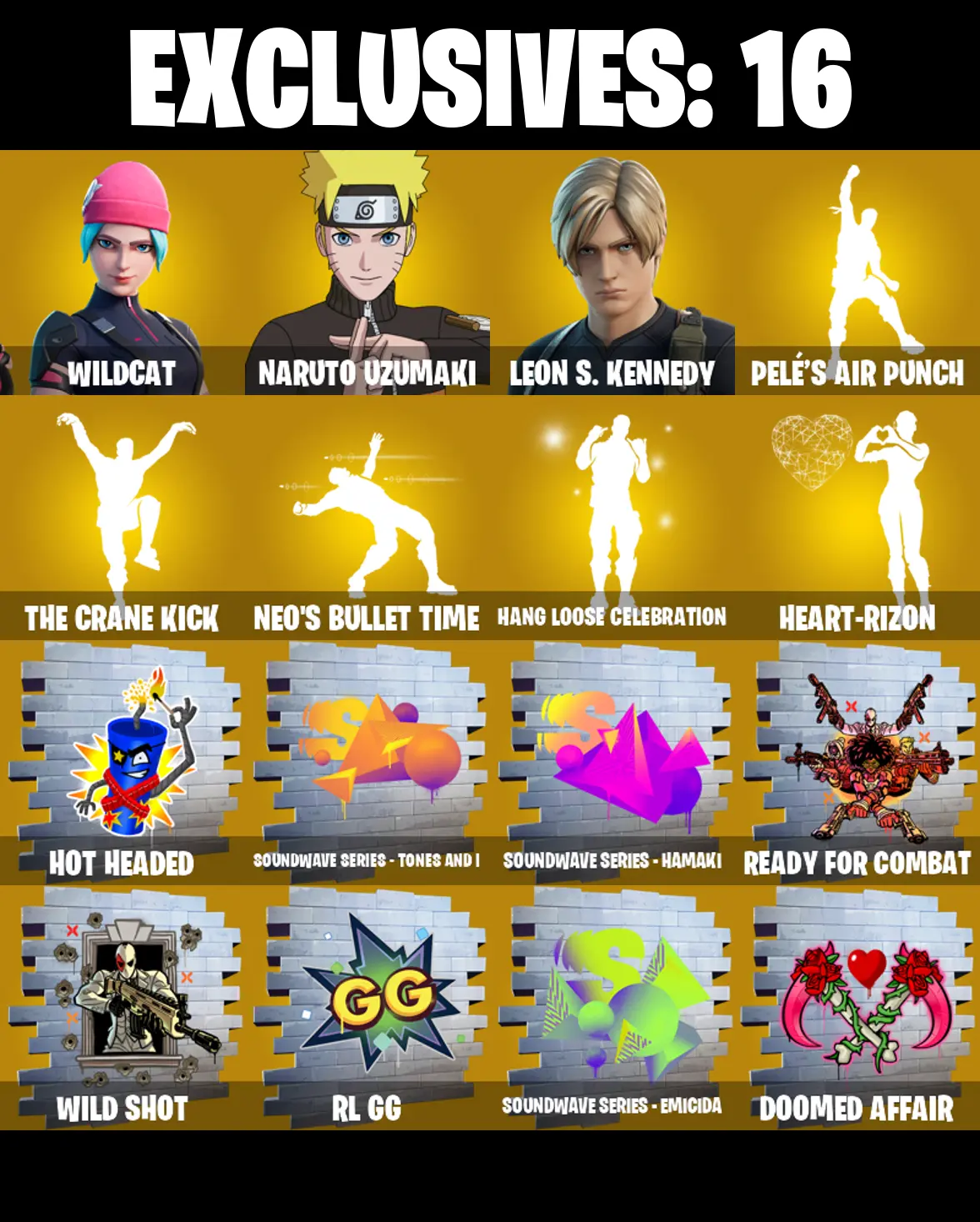 (PC/XBOX) 136 SKINS π₯ Wildcat π₯ Naruto Uzumaki π₯ Leon S. Kennedy π₯ The Ageless π₯ Menace π₯ Malik π₯ Spire Assassin π₯ Renzo the Destroyer π₯ Torin π₯ 550 V-Buck | PARENTAL CONTROLS β image 1