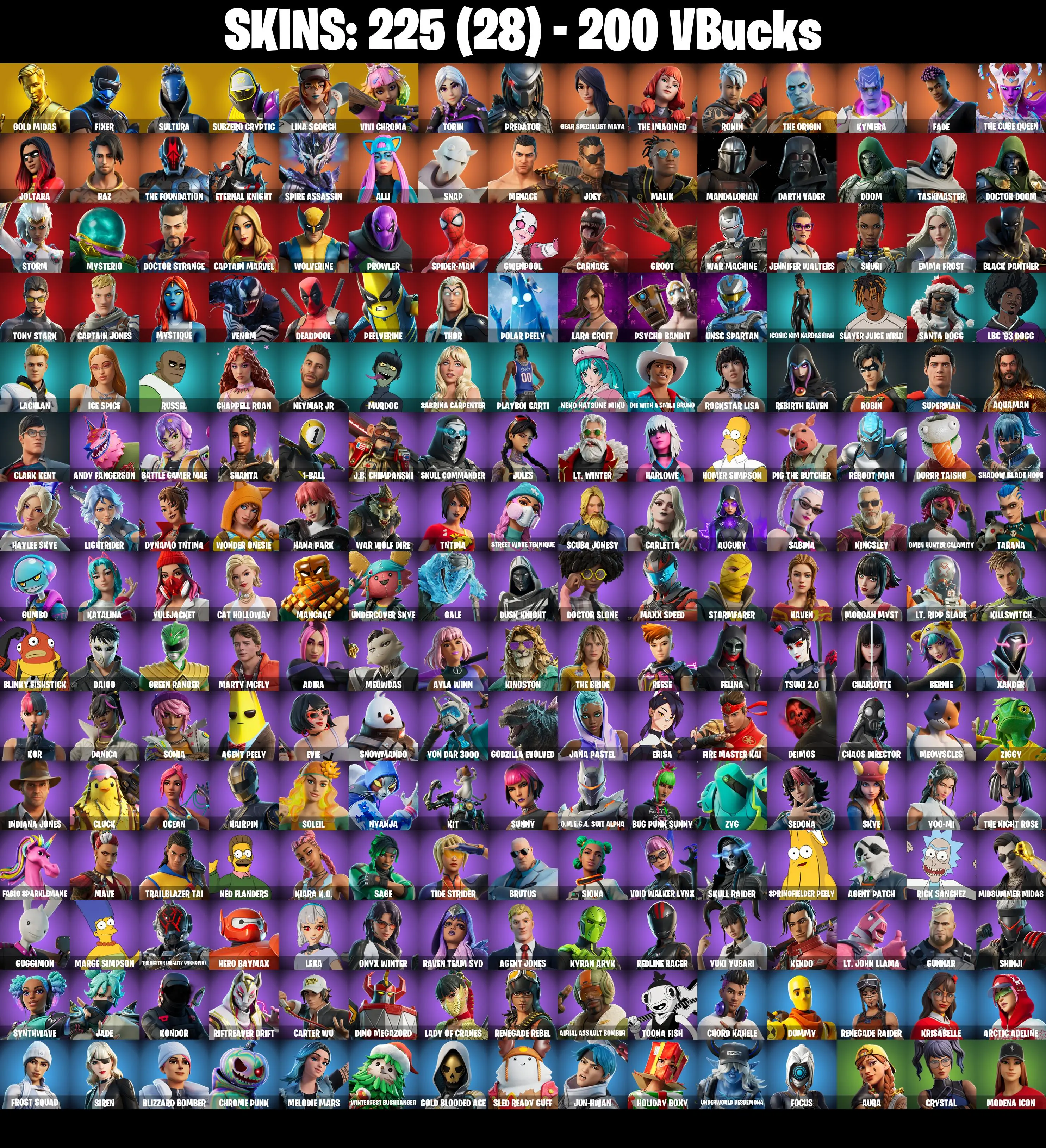 (PC/PSN/XBOX) 225 SKINS π« Renegade Raider β‘οΈ Gold Midas π Fixer β‘οΈ Sultura π Subzero Cryptic β‘οΈ Lina Scorch π Vivi Chroma β‘οΈ Torin | 200 V-Buck | PARENTAL CONTROLS β image 2