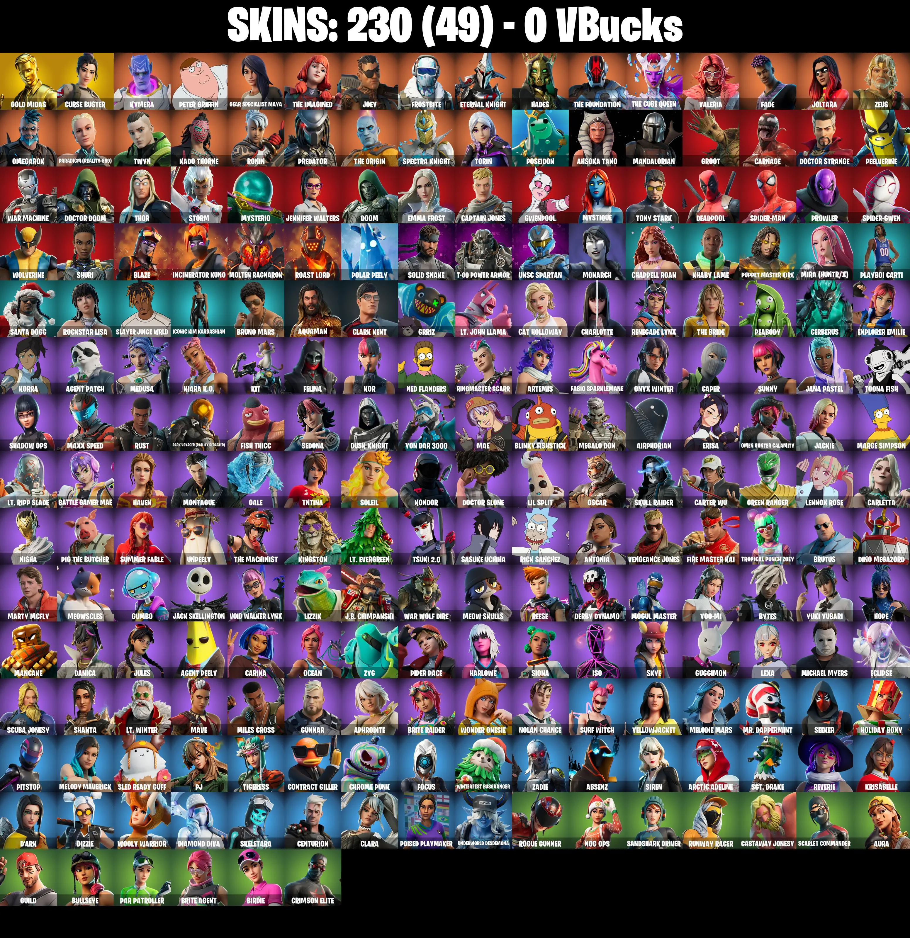 (PC/PSN/XBOX) 230 SKINS π« Gold Midas β‘οΈ Curse Buster π Kymera β‘οΈ Peter Griffin π Gear Specialist Maya β‘οΈ The Imagined π Joey | 0 V-Buck | PARENTAL CONTROLS β image 2