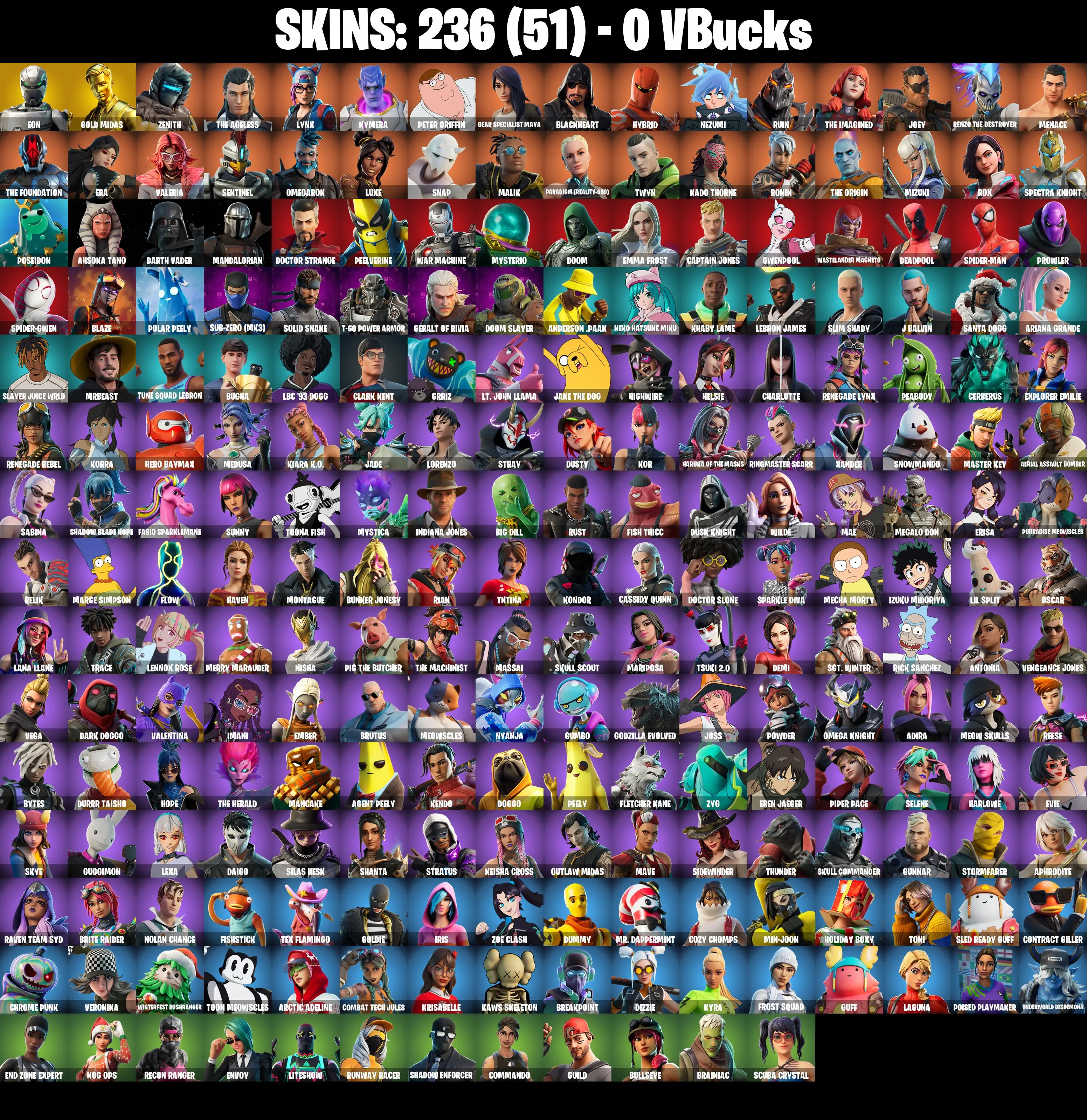 (PC/PSN/XBOX) 236 SKINS π« Eon β‘οΈ Gold Midas π Zenith β‘οΈ The Ageless π Lynx β‘οΈ Kymera π Peter Griffin β‘οΈ Gear Specialist Maya | 0 V-Buck | PARENTAL CONTROLS β image 2