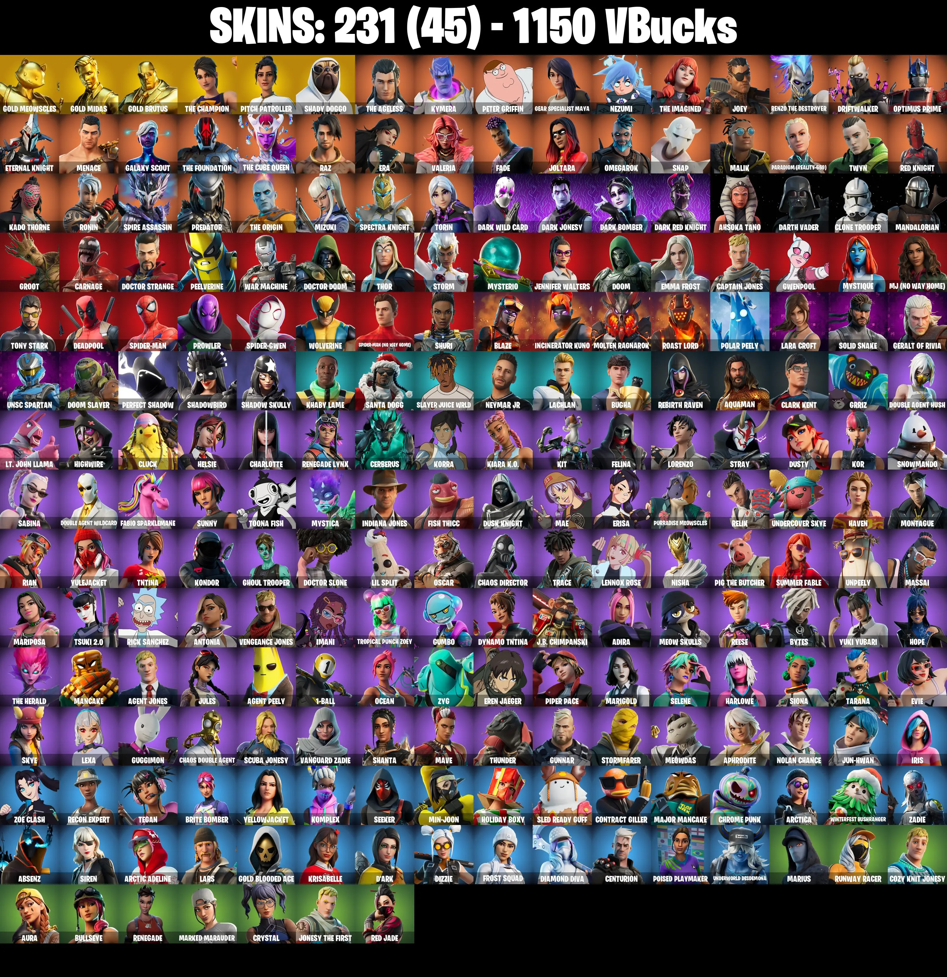 (PC/PSN/XBOX) 231 SKINS π« Gold Meowscles β‘οΈ Gold Midas π Gold Brutus β‘οΈ The Champion π Pitch Patroller β‘οΈ Shady Doggo | 1150 V-Buck | PARENTAL CONTROLS β image 2