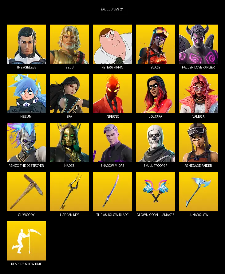 [PC/PSN/XBOX] | 124 skins | Renegade Raider | The Ageless | Zeus | Peter Griffin | Blaze | Fallen Love Ranger | Nezumi | Era | Inferno | #SMR5306