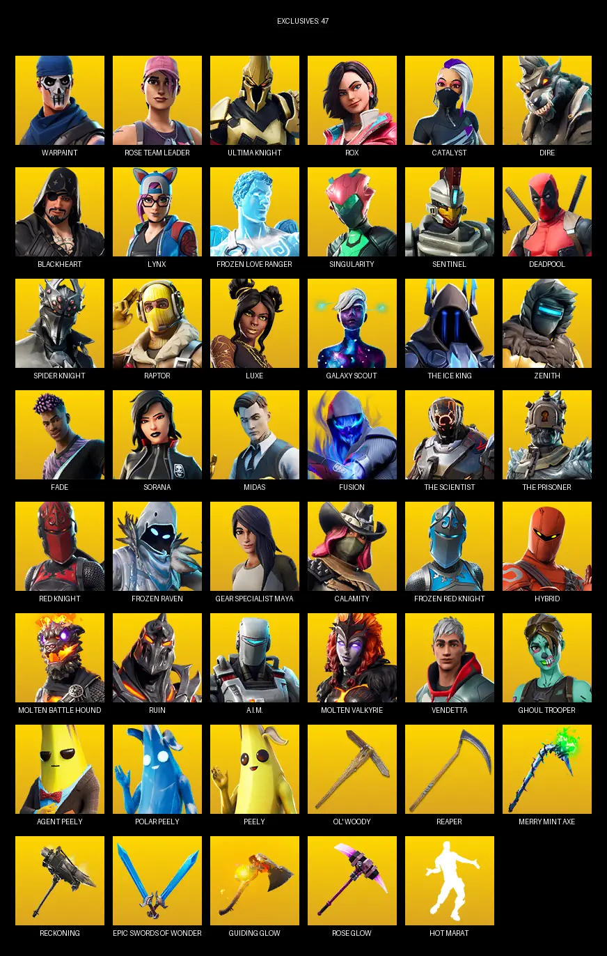 [PC/PSN] | 124 skins | 700 V-bucks | Merry Mint Axe | OG STW | Warpaint | Rose Team Leader | Ultima Knight | Rox | Catalyst | Dire | #RBK0502