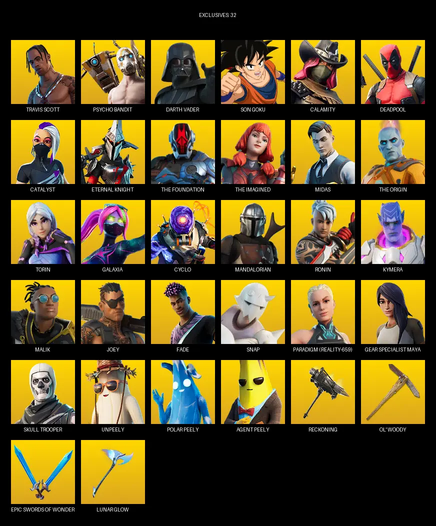 [PC] | 114 skins | Travis Scott | Psycho Bandit | Darth Vader | Son Goku | Calamity | Deadpool | Catalyst | Eternal Knight | The Foundation | #OER7014
