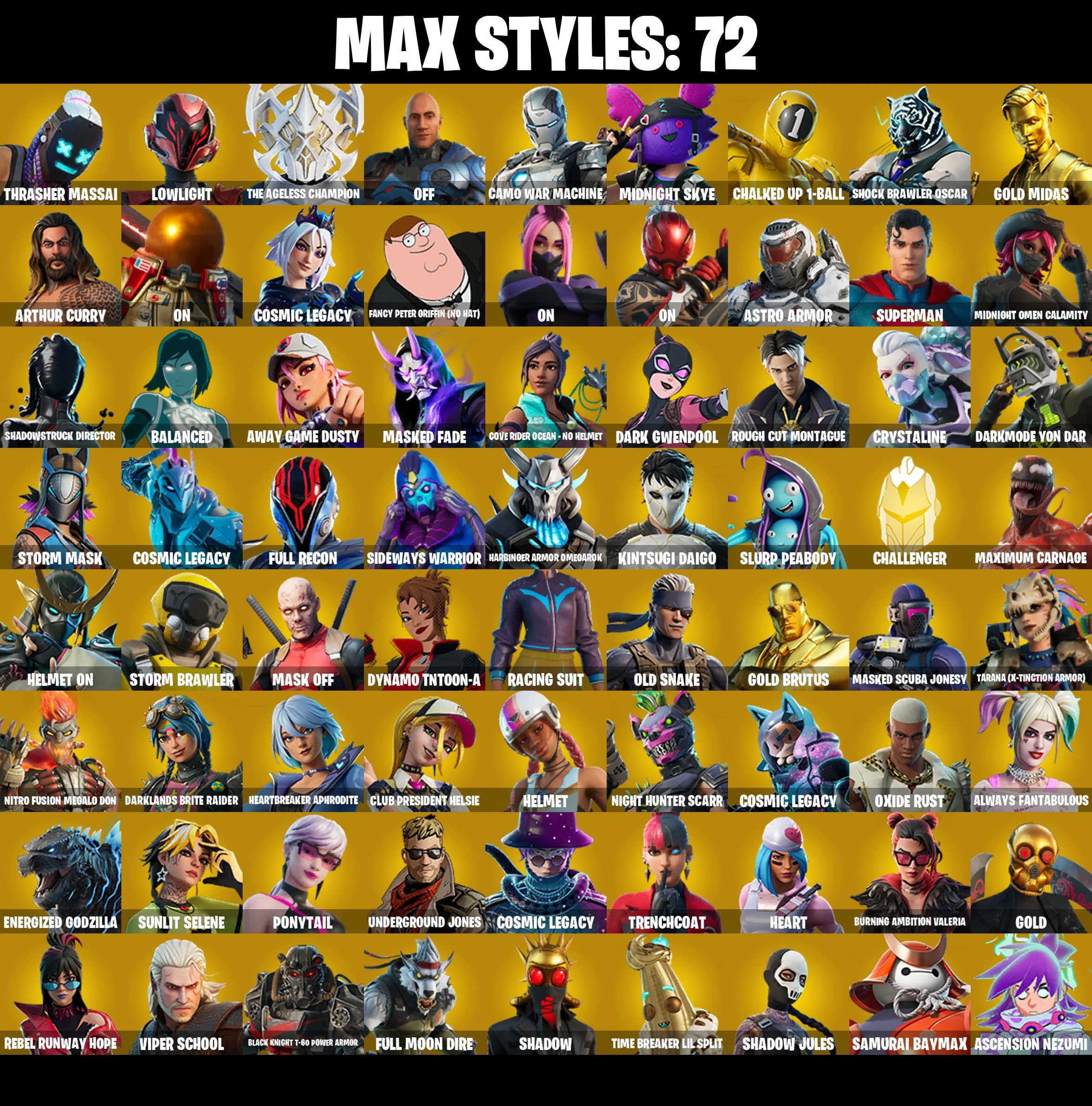 (PC/XBOX) 256 SKINS π« Gold Midas β‘οΈ Gold Brutus π Major Glory β‘οΈ Sultura π Fixer β‘οΈ Arcane Jinx π Cloud Striker | 350 V-Buck | PARENTAL CONTROLS β image 3