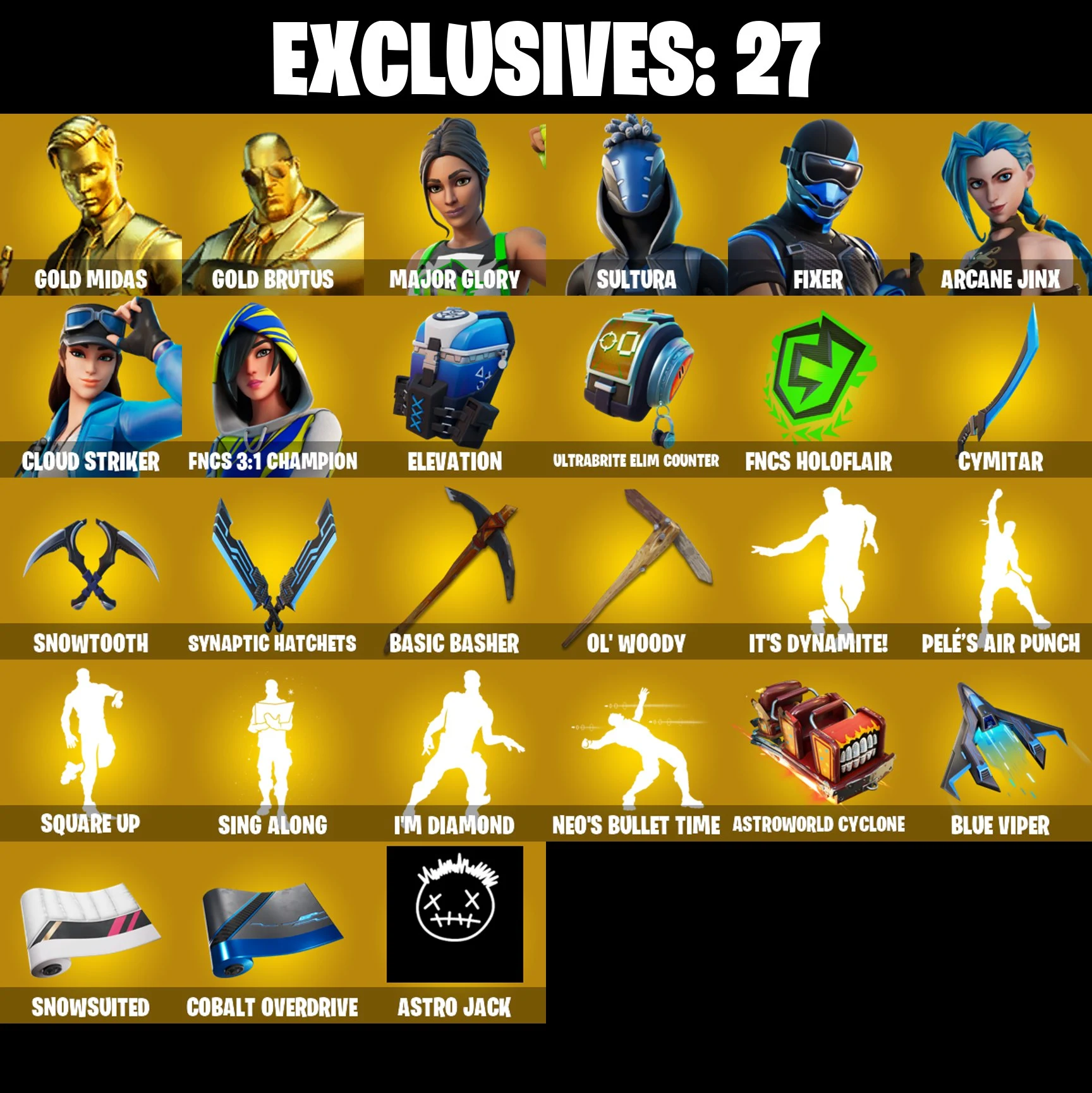 (PC/XBOX) 256 SKINS π« Gold Midas β‘οΈ Gold Brutus π Major Glory β‘οΈ Sultura π Fixer β‘οΈ Arcane Jinx π Cloud Striker | 350 V-Buck | PARENTAL CONTROLS β image 1