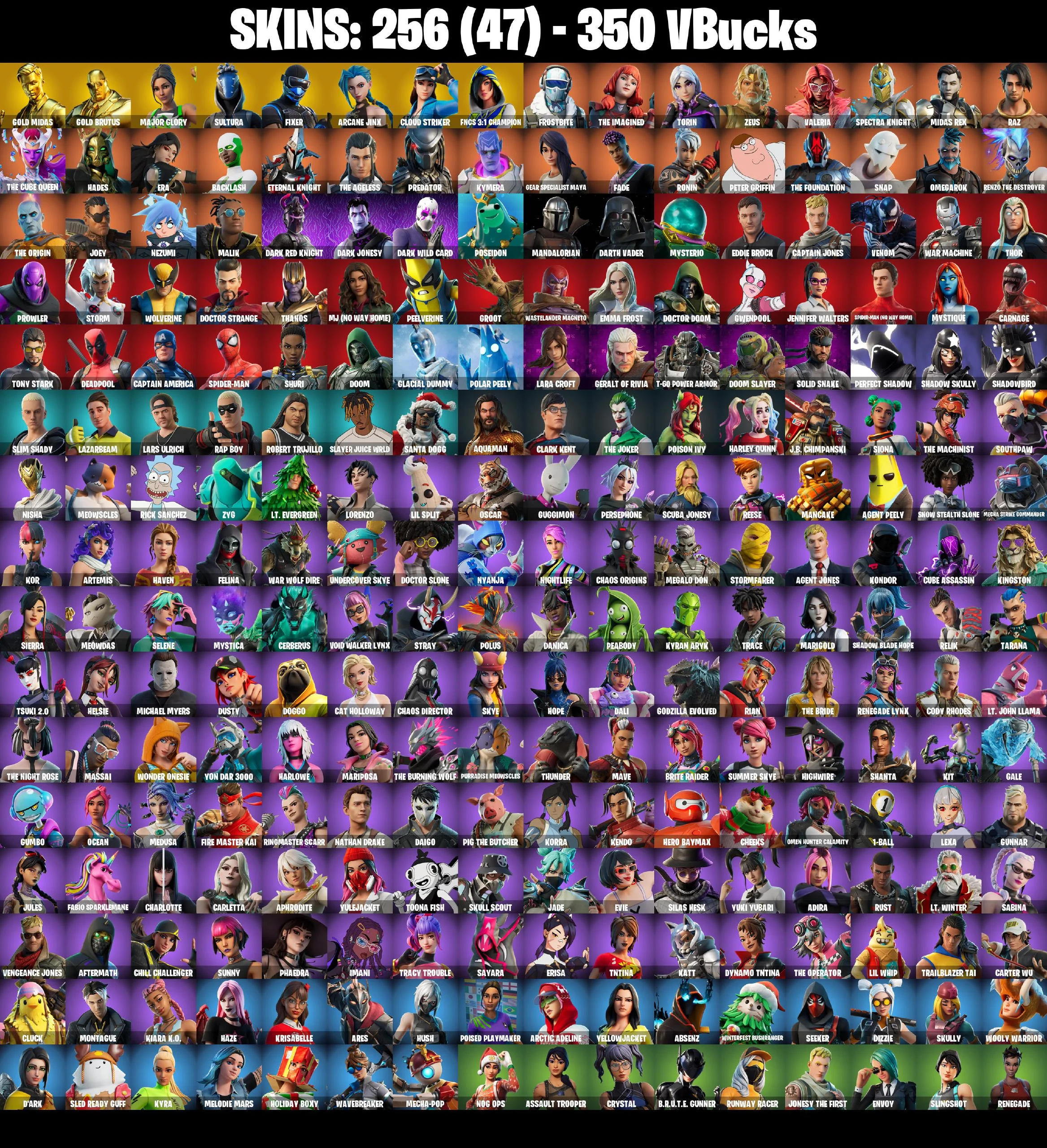 (PC/XBOX) 256 SKINS π« Gold Midas β‘οΈ Gold Brutus π Major Glory β‘οΈ Sultura π Fixer β‘οΈ Arcane Jinx π Cloud Striker | 350 V-Buck | PARENTAL CONTROLS β image 2