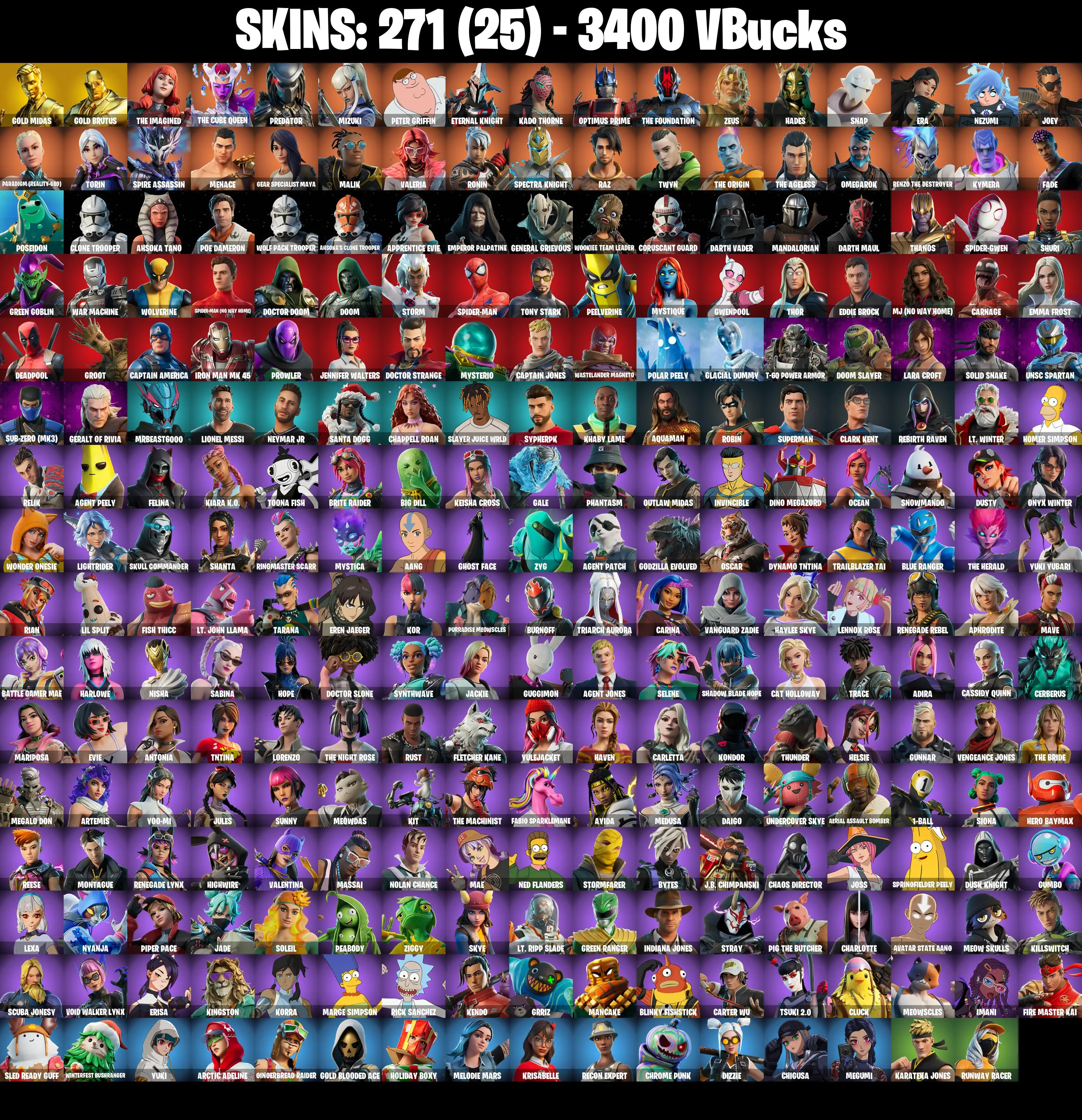 (PC/PSN/XBOX) 271 SKINS π« Gold Midas β‘οΈ Gold Brutus π The Imagined β‘οΈ The Cube Queen π Predator β‘οΈ Mizuki π Peter Griffin | 3400 V-Buck | PARENTAL CONTROLS β image 2