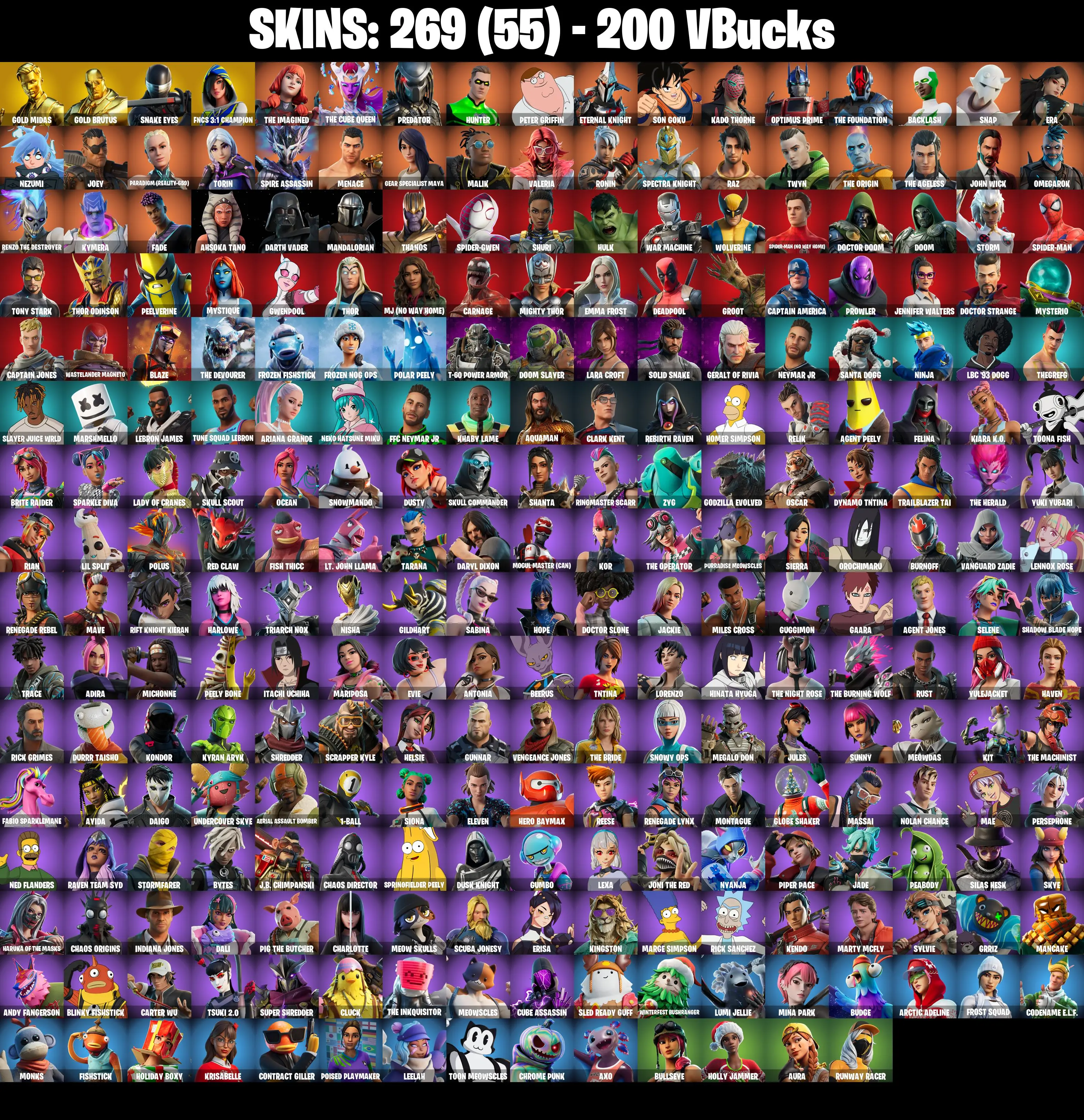 (PC/PSN/XBOX) 269 SKINS π« Gold Midas β‘οΈ Gold Brutus π Snake Eyes β‘οΈ FNCS 3:1 Champion π The Imagined β‘οΈ The Cube Queen π Predator | 200 V-Buck | PARENTAL CONTROLS β image 2