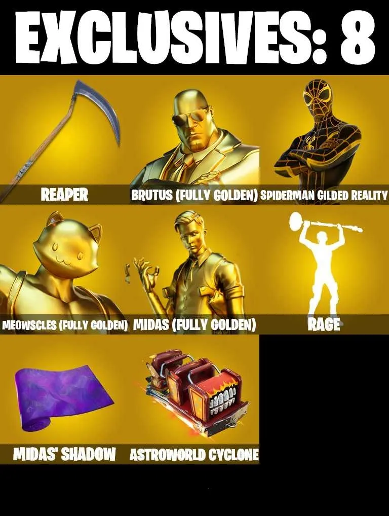 153 SKINS | RAGE , SPIDERMAN (GILDED REALITY) , MIDAS (FULLY GOLDEN) , GHOUL TROOPER , SURF WITCH , GALAXIA , REAPER AXE , STAR WAND | CHANGEABLE EMAIL — image 3