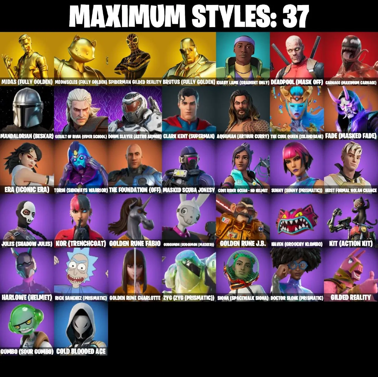 153 SKINS | RAGE , SPIDERMAN (GILDED REALITY) , MIDAS (FULLY GOLDEN) , GHOUL TROOPER , SURF WITCH , GALAXIA , REAPER AXE , STAR WAND | CHANGEABLE EMAIL — image 6