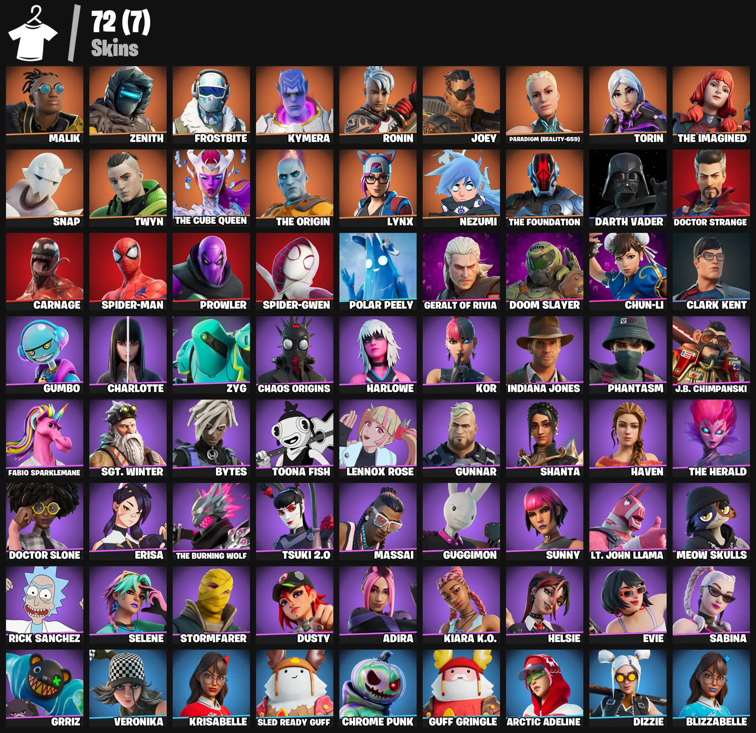 ๐ Fortnite โ๏ธ 72 SKINS (PC/PSN) ๐ฅ CHUN-LI โ๏ธ FROSTBITE ๐ฌ RICK SANCHEZ ๐ท๏ธ SPIDER-MAN ๐ DARTH VADER ๐ฉ INDIANA JONES โ๏ธ GERALT OF RIVIA ๐ก๏ธ MALIK ๐ฉ Complete Access ๐ Instant Delivery !MKG05068 โ image 5