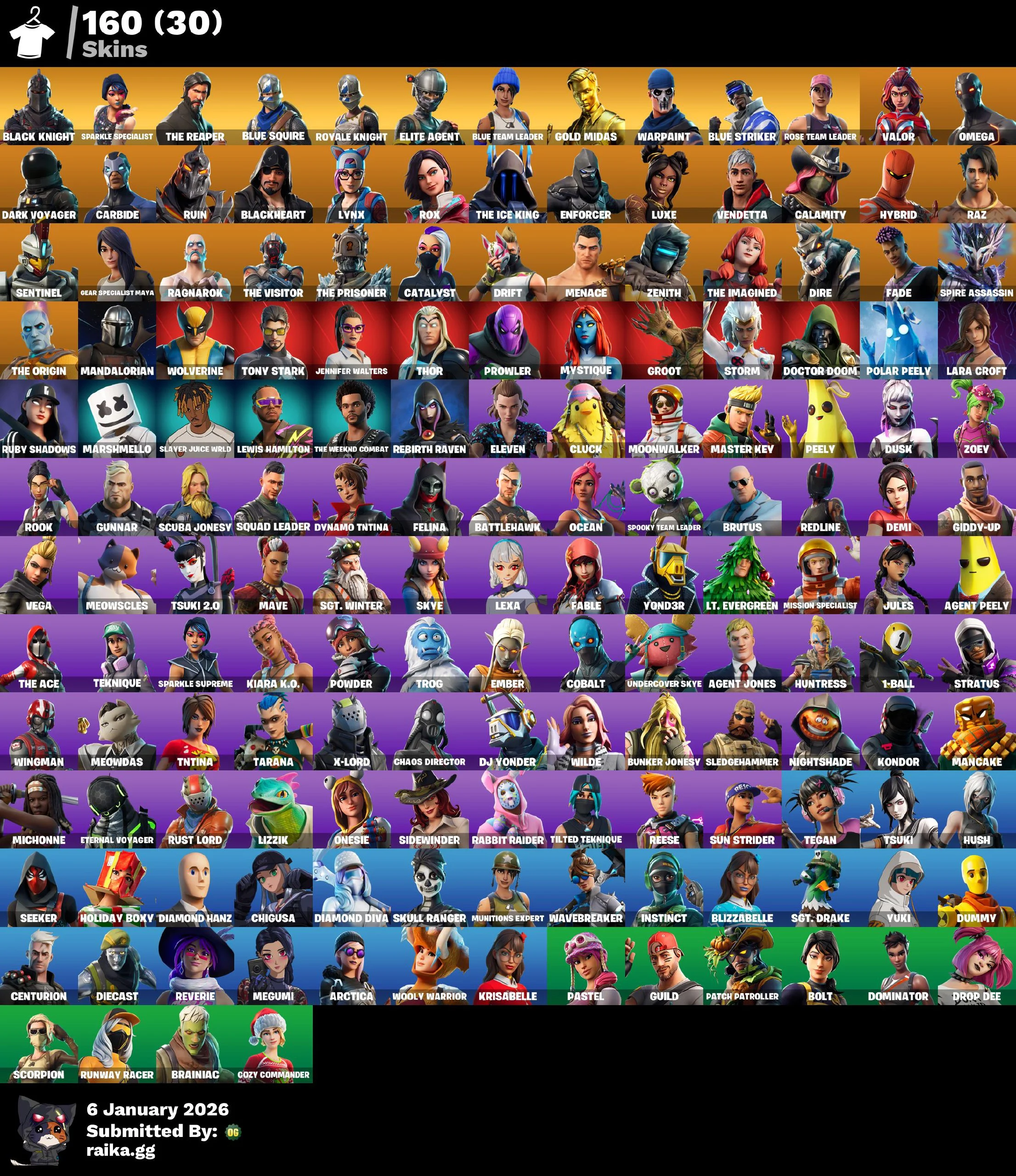 The Reaper 160 Skins 🚀 OG STW Black Knight Blue Squire ⚔️ Royale Knight ✨ Sparkle Specialist 👑 Elite Agent 🎯 Blue Team Leader 🔵 Gold Midas 💛 350 VB 💰Full access 👾 24/7 Support 100% Safe 🔥 [ PC / Xbox / PS ]