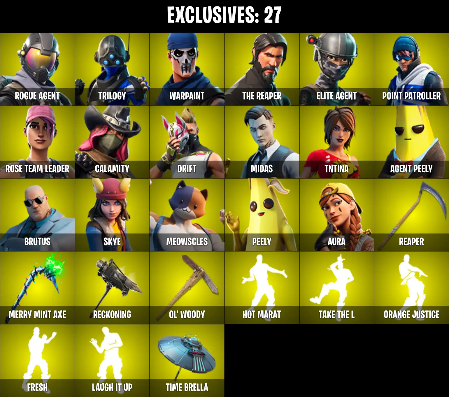 🔥PC/PSN/XBOX🔥 93 SKINS ⭐ OG STW ⭐ TRAVIS SCOTT ⭐ THE REAPER ⭐ ELITE AGENT ⭐ MERRY MINT AXE ⭐ TAKE THE L ⭐ DRIFT ⭐ DEADPOOL ⭐ MIDAS ⭐ LYNX ⭐ FISHSTICK ⭐ AURA ⭐ PEELY ⭐ AGENT PEELY ⭐ GO MUFASA ⭐ CALAMITY ⭐ MEOWSCLES ⭐ ROGUE AGENT ⭐ TRILOGY ⭐ 600 VBUCKS ⭐