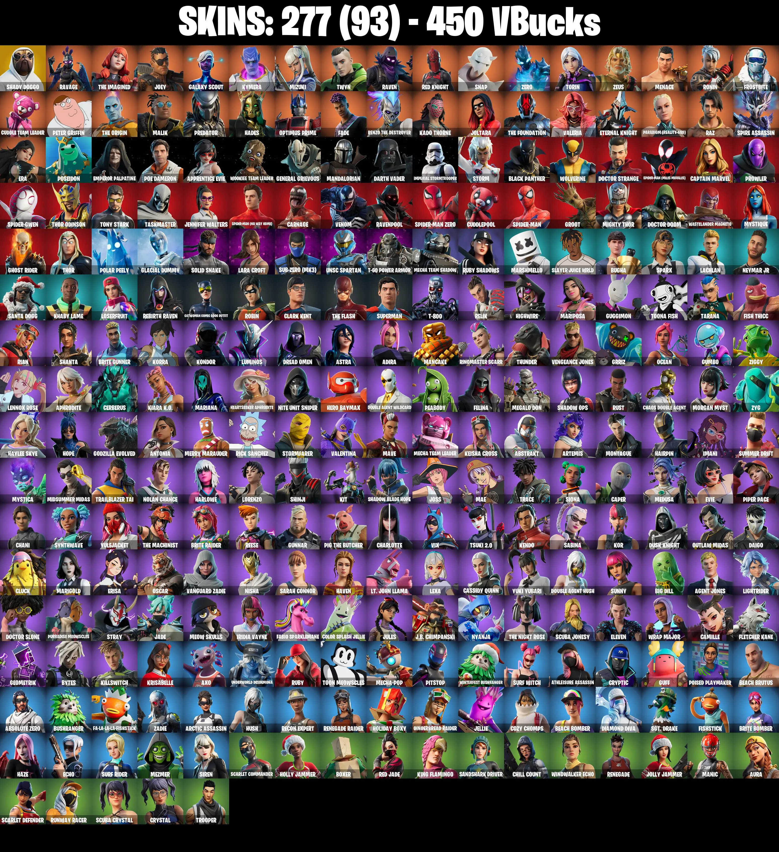 (PC/PSN/XBOX) 277 SKINS π« Renegade Raider β‘οΈ Shady Doggo π Ravage β‘οΈ The Imagined π Joey β‘οΈ Galaxy Scout π Kymera β‘οΈ Mizuki π Twyn | 450 V-Buck | PARENTAL CONTROLS β image 2
