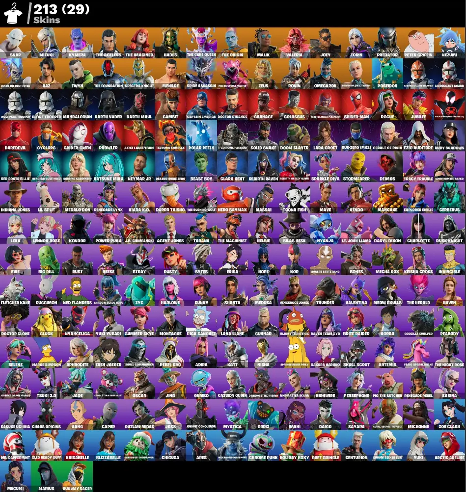 (PC PSN XBOX) 213 skins | Snap | Mizuki | Kymera | The Ageless | The Imagined | Hades | The Cube Queen | The Origin | Malik | Valeria | Joey | Torin / LARA CROFT / REBIRTH HARLEY QUINN — image 1