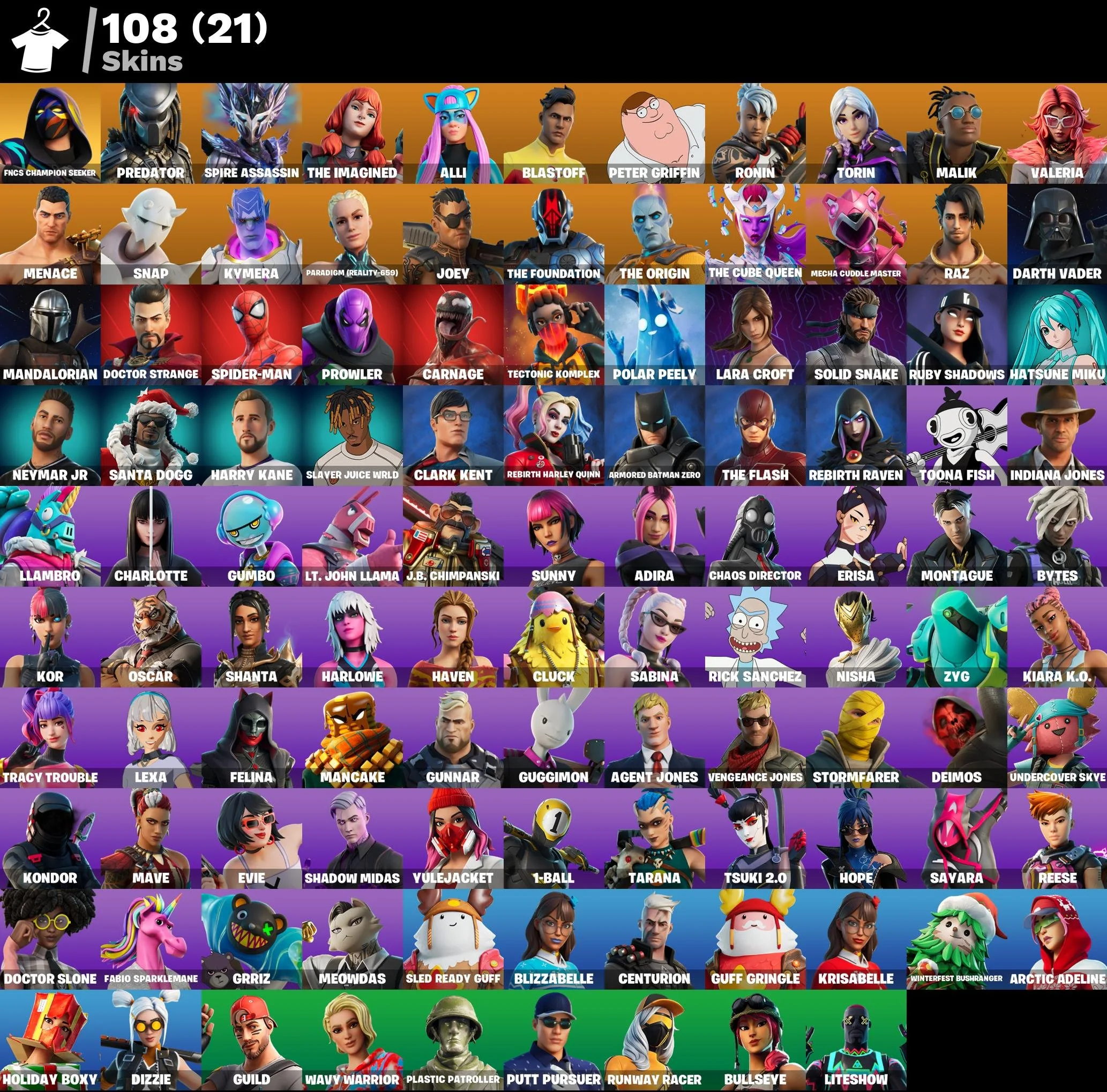 Fortnite ⸱ Level 1634 ⸱ 108 Skins ⸱ 1050 V-Bucks — image 1