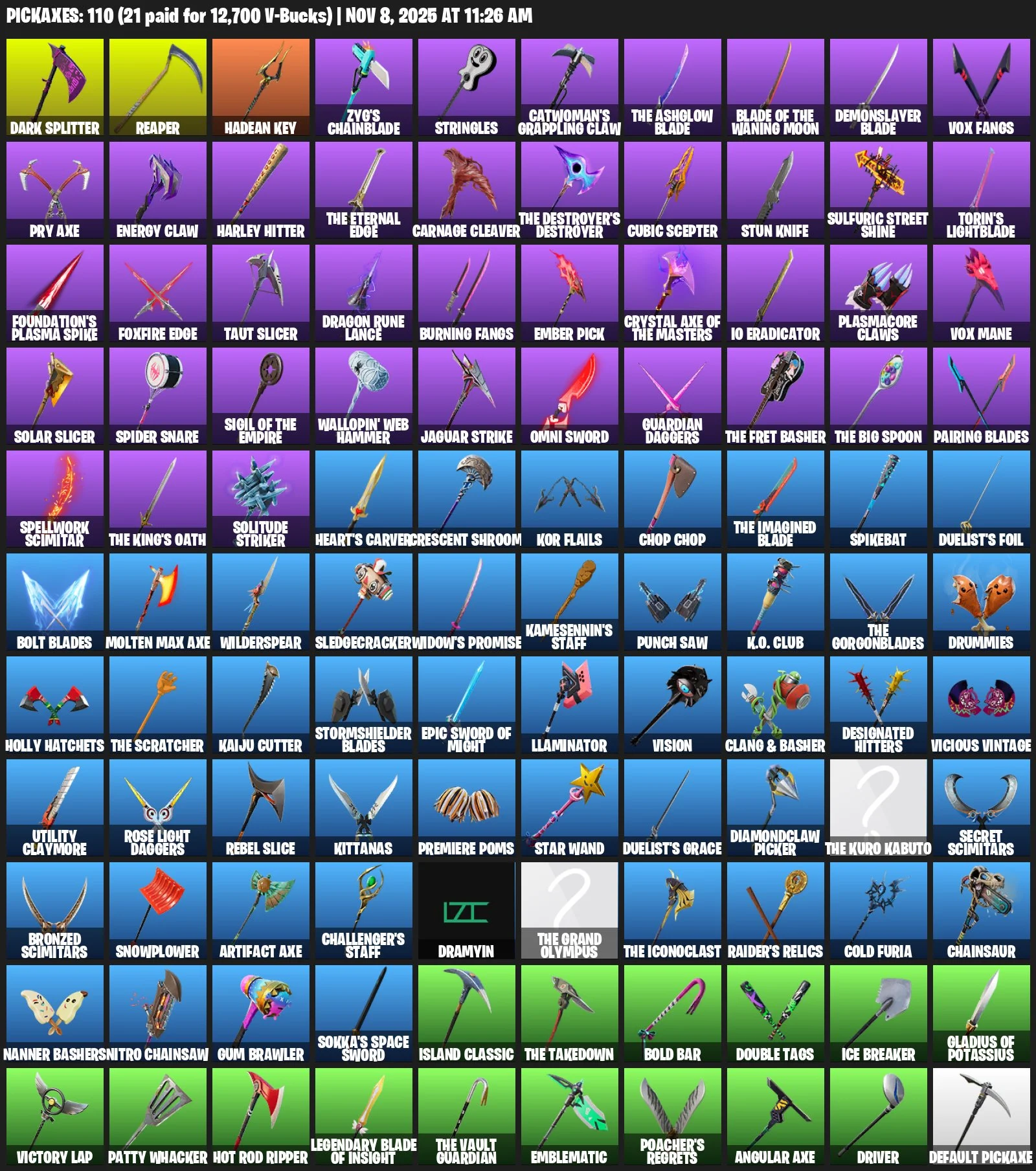 Fortnite ⸱ 94 Skins ⸱ 110 Pickaxes ⸱ 88 Hang Gliders — image 2