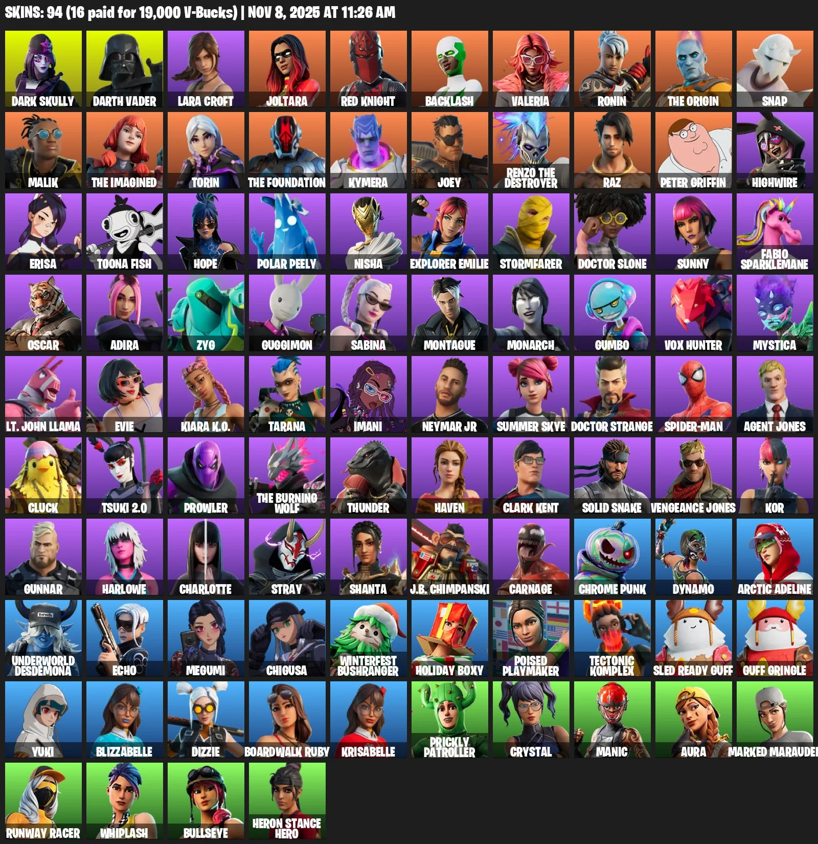 Fortnite ⸱ 94 Skins ⸱ 110 Pickaxes ⸱ 88 Hang Gliders — image 1