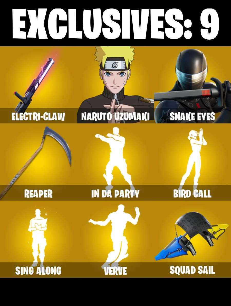 (PC/XBOX) 245 SKINS ⚡️ Renegade Raider ⚡️ Naruto Uzumaki ⚡️ Snake Eyes ⚡️ Mizuki ⚡️ Valeria ⚡️ Snap ⚡️ Oro ⚡️ Spectra Knight ⚡️ Menace ⚡️ 400 V-Buc | PARENTAL CONTROL — image 1
