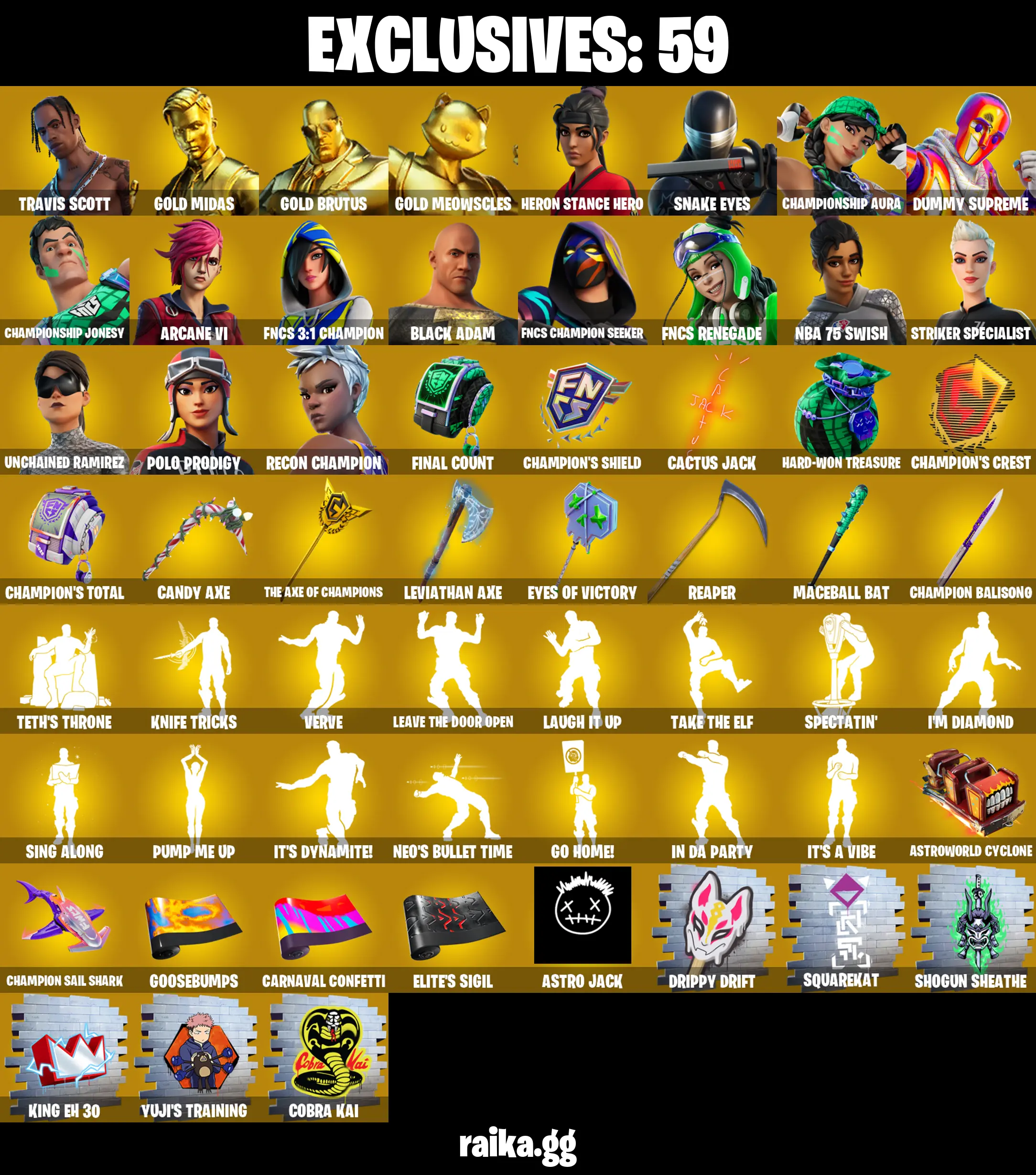 π₯ EXCLUSIVE OFFER π₯(PC/PSN/XBOX) 537 SKINS π« Travis Scott β‘οΈ Gold Midas π Gold Brutus β‘οΈ Gold Meowscles π Heron Stance Hero β‘οΈ Snake Eyes π Championship Aura | 0 V-Buck | PARENTAL CONTROLS β image 1