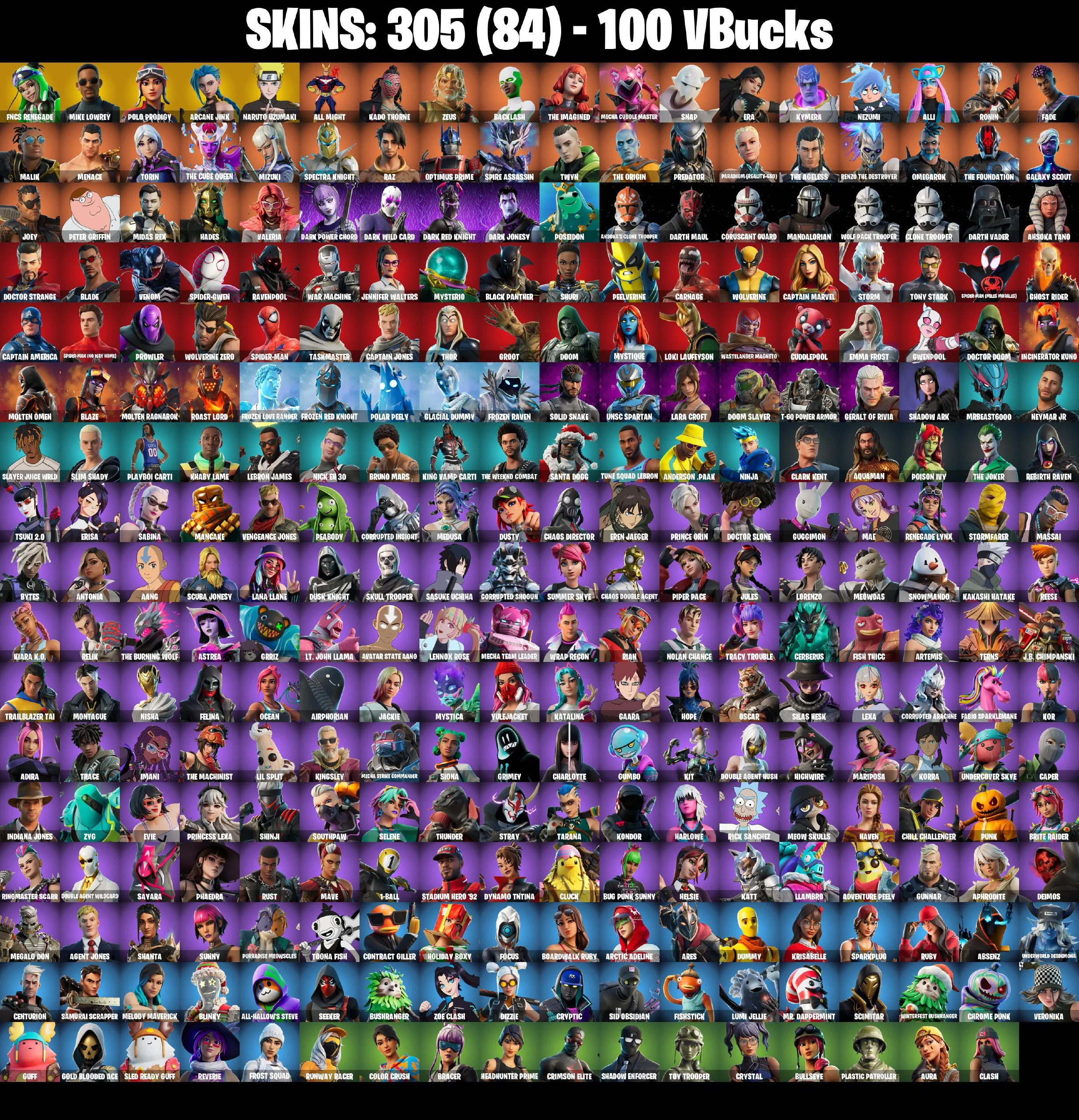 π₯ EXCLUSIVE OFFER π₯(PC/PSN/XBOX) 305 SKINS π« FNCS Renegade β‘οΈ Mike Lowrey π Polo Prodigy β‘οΈ Arcane Jinx π Naruto Uzumaki β‘οΈ All Might π Kado Thorne β‘οΈ Zeus π Backlash | 100 V-Buck | PARENTAL CONTROLS β image 2