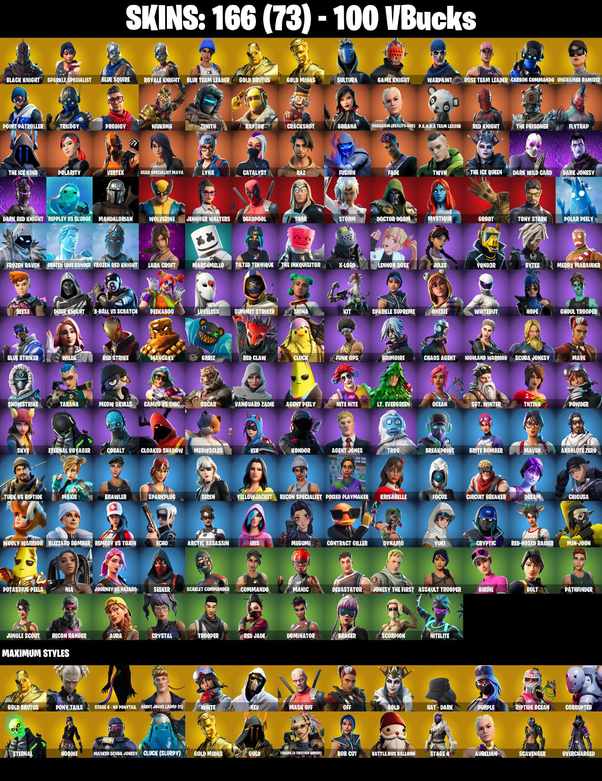 (PC/XBOX) 100 VB) 166 skins | Black Knight | Sparkle Specialist | Blue Squire | Royale Knight | Blue Team Leader | Gold Brutus | Gold Midas — image 1