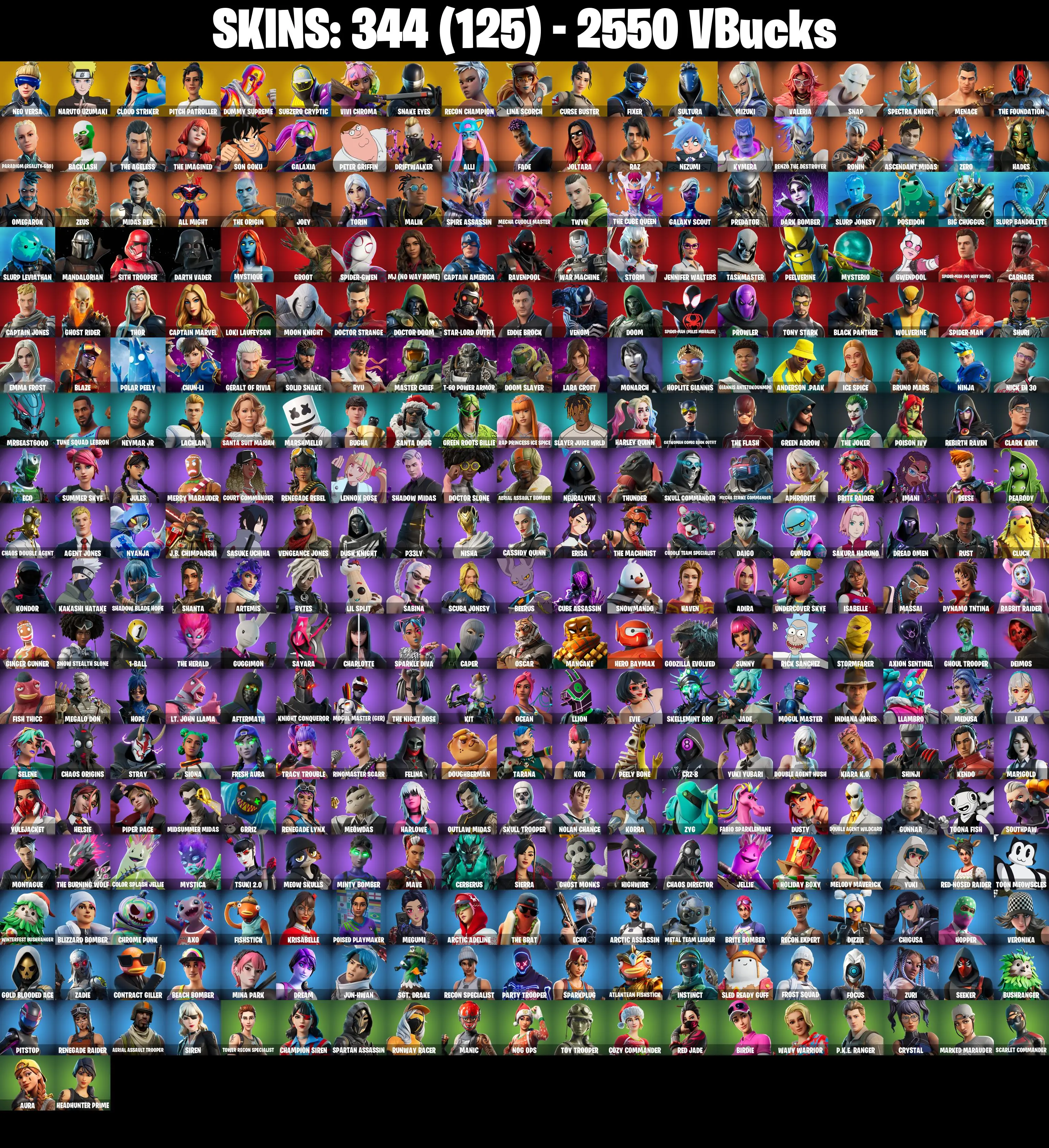(PC/PSN/XBOX) 344 SKINS π« Renegade Raider β‘οΈ Aerial Assault Trooper π Master Chief β‘οΈ Neo Versa π Naruto Uzumaki β‘οΈ Cloud Striker | 2550 V-Buck | PARENTAL CONTROLS β image 2