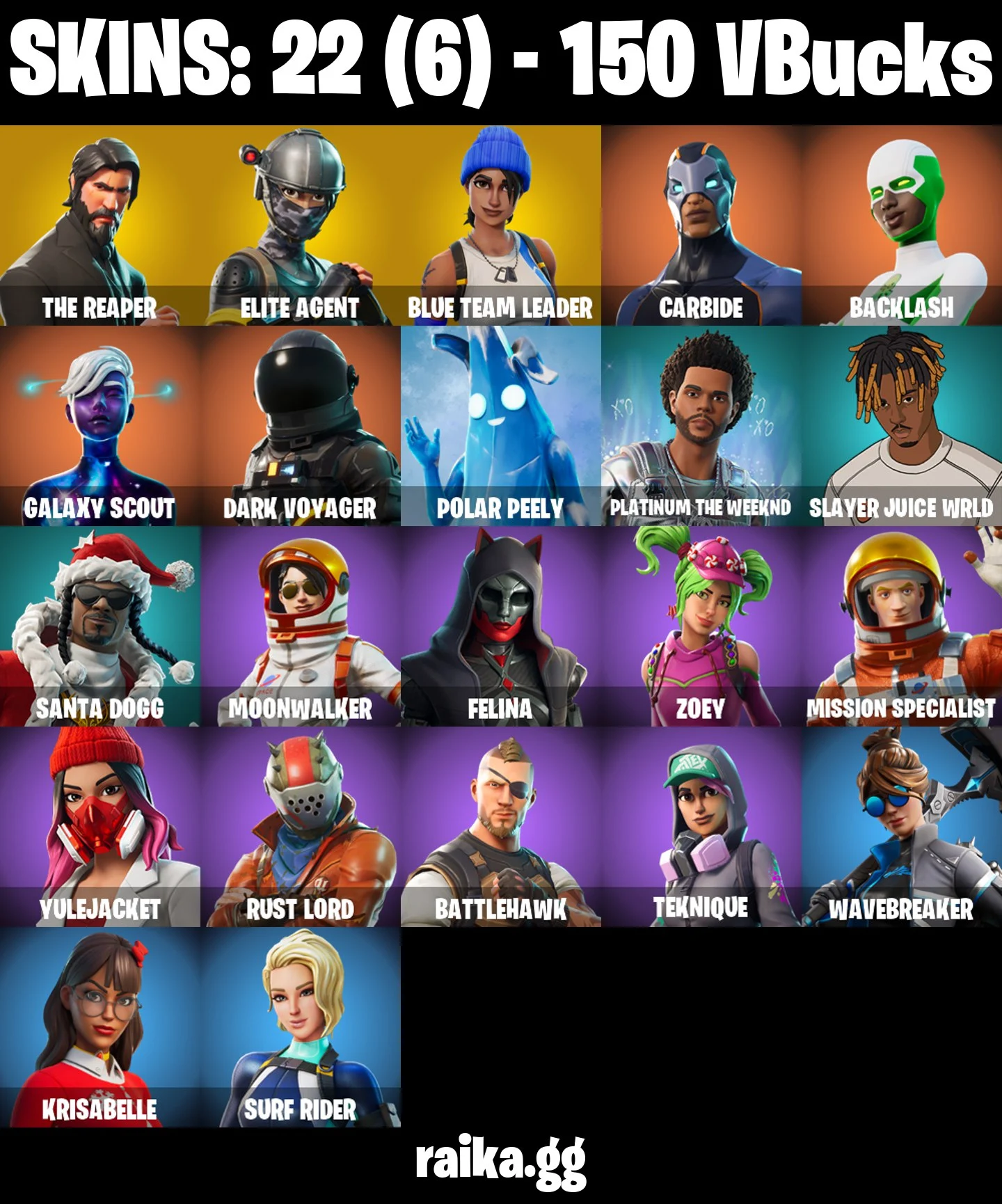 β (PSN/XBOX/PC) 22 SKINS
π The Reaper
π΅οΈ Elite Agent
π΅ Blue Team Leader
π¦Ύ Carbide
π Backlash
π Galaxy Scout
π Dark Voyager
π₯Ά Polar Peely
π€ Platinum The Weeknd β image 2