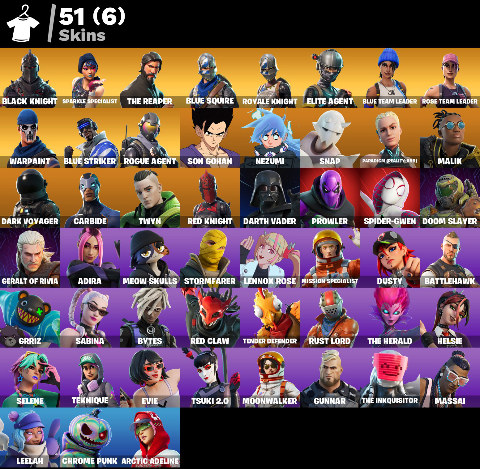 PC,PSN,XBOX 51 SKINS FA ⸱ STW ⸱ BLACK KNIGHT ⸱ REAPER ⸱ GOHAN,GERALT,SPIDER-GWEN,RED CLAW RK1336 — image 1