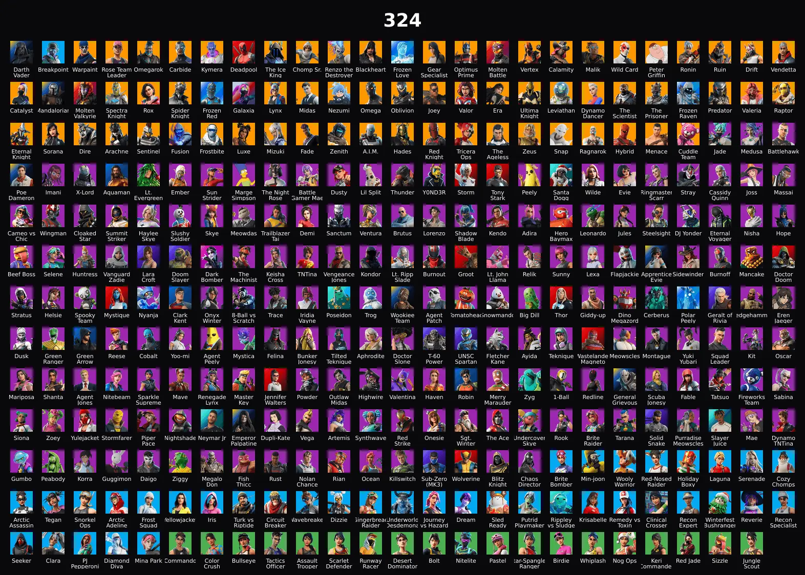 PC,PSN,XBOX 324 SKINS FA ⸱ STW ⸱ GALAXIA,OMEGA,DYNAMO DANCER,STORM,TONY STARK,CLOAKED STAR,LARA CROFT,TATSUO,BRITE BOMBER,GOLD MIDAS RK2167 — image 1