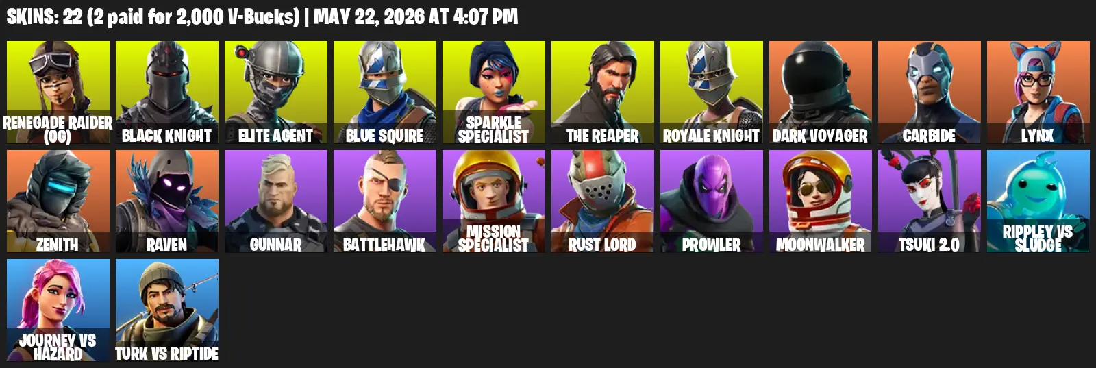 [PSN/XBOX/PC] 22 skins | Renegade Raider (OG) 🎉 Black Knight 🎉 Floss 🎉 Sparkle Specialist 🎉 Royale Knight 🎉 The Reaper 🎉 Elite Agent | Full Access