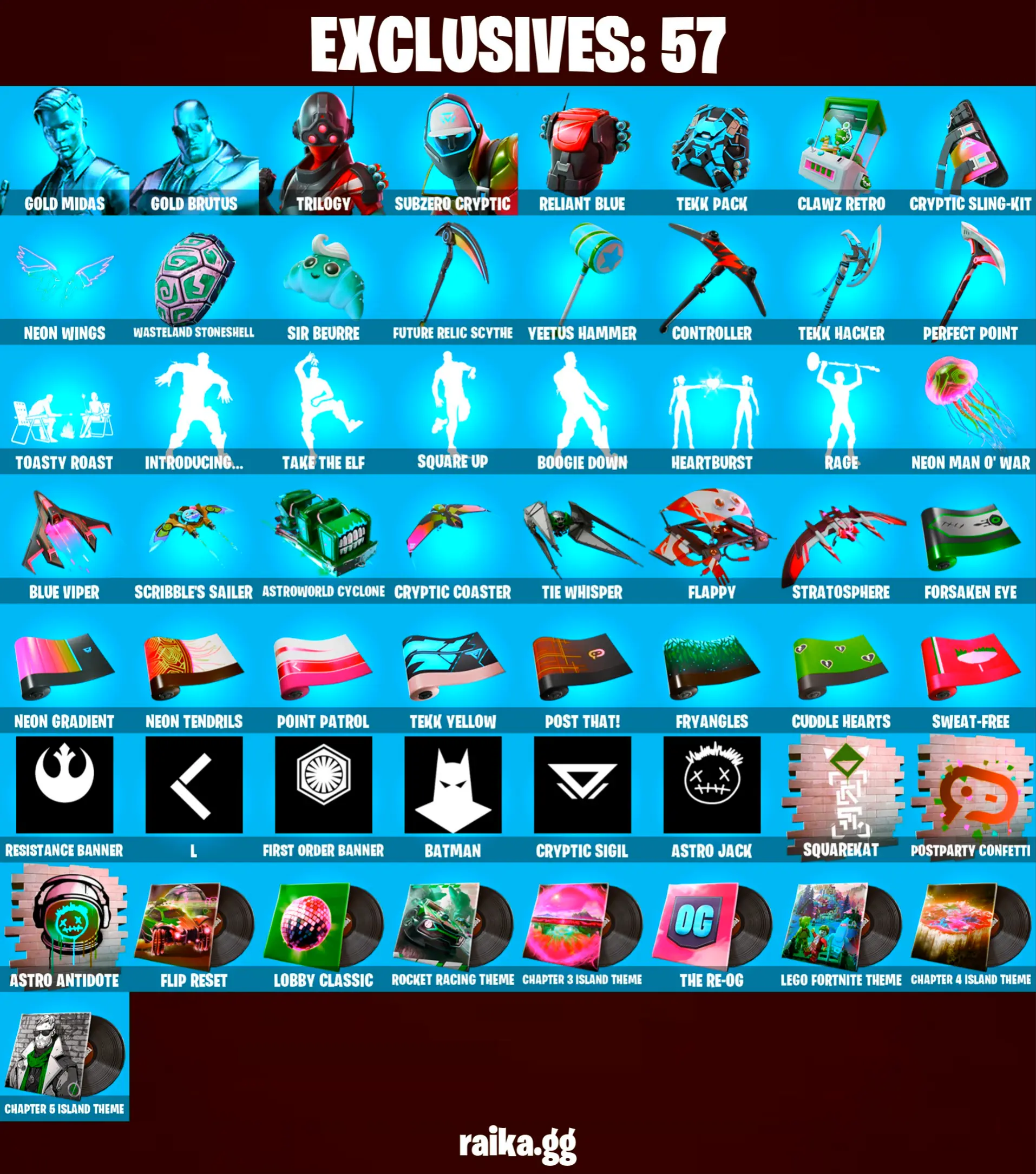๐ดโฆ๏ธ EXCLUSIVE OFFER โฆ๏ธ๐ด 139 skins ๐ Gold Midas ๐ Gold Brutus ๐ Trilogy ๐ Subzero Cryptic ๐ Fade ๐ Snap ๐ Calamity ๐ Fusion ๐ Optimus Prime ๐ Spectra Knight ๐ Renzo the Destroyer ๐ Zeus ๐ Hybrid ๐ Rox ๐ Lynx ๐ PC\PSN\XBOX\SWITCH ๐ โ image 1